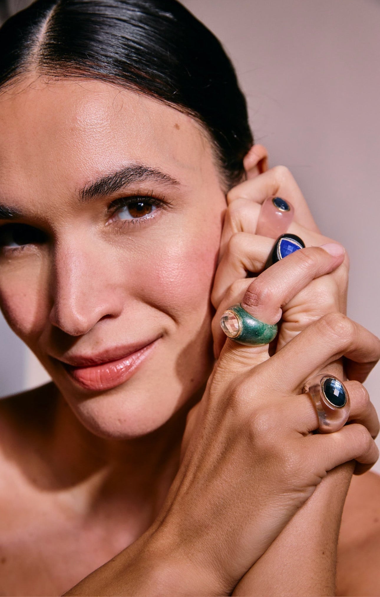 Model showing Green Aventurine Jewelry on her hands as a symbol of prosperity