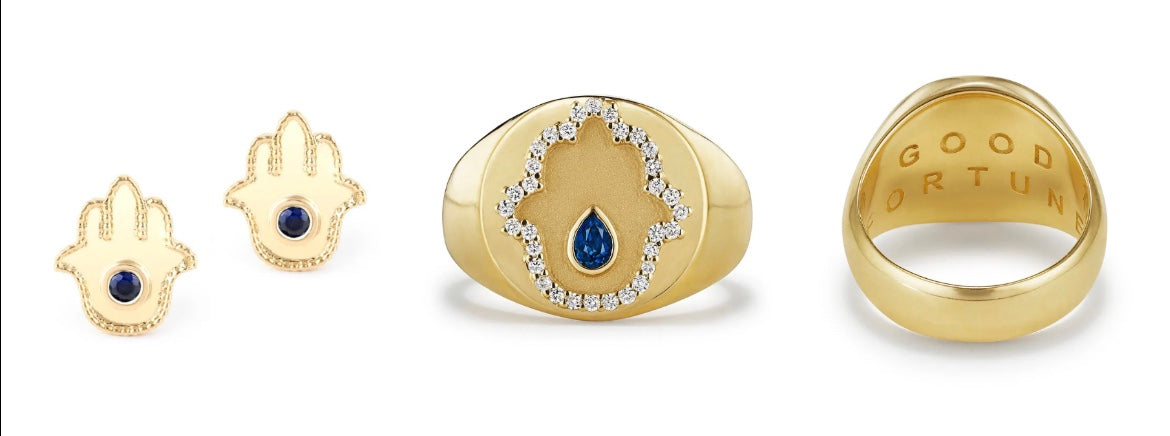 Hamsa Jewelry symbolizing Protection, on white background