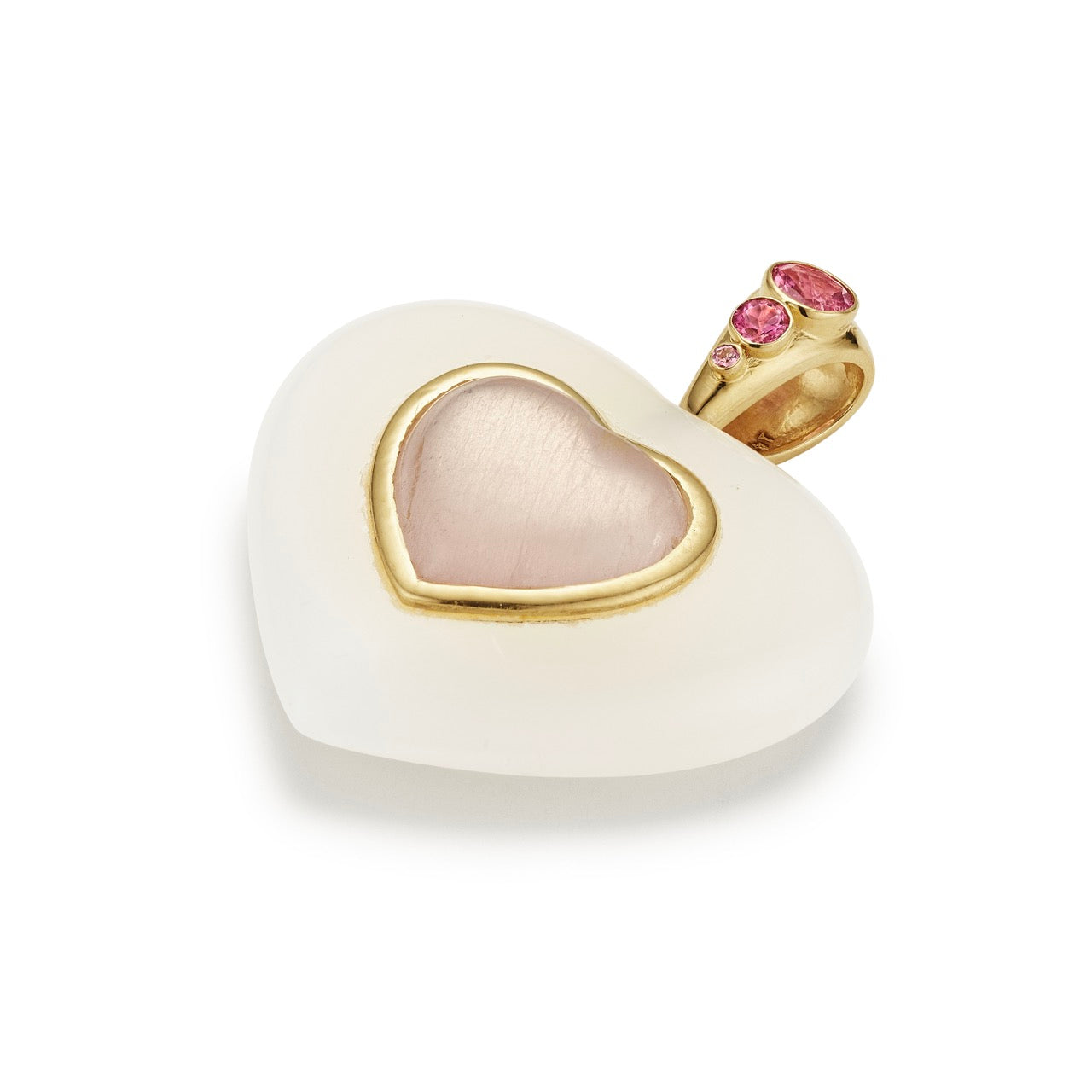 Sacred Heart Pendant-White Onyx/ Rose Quartz