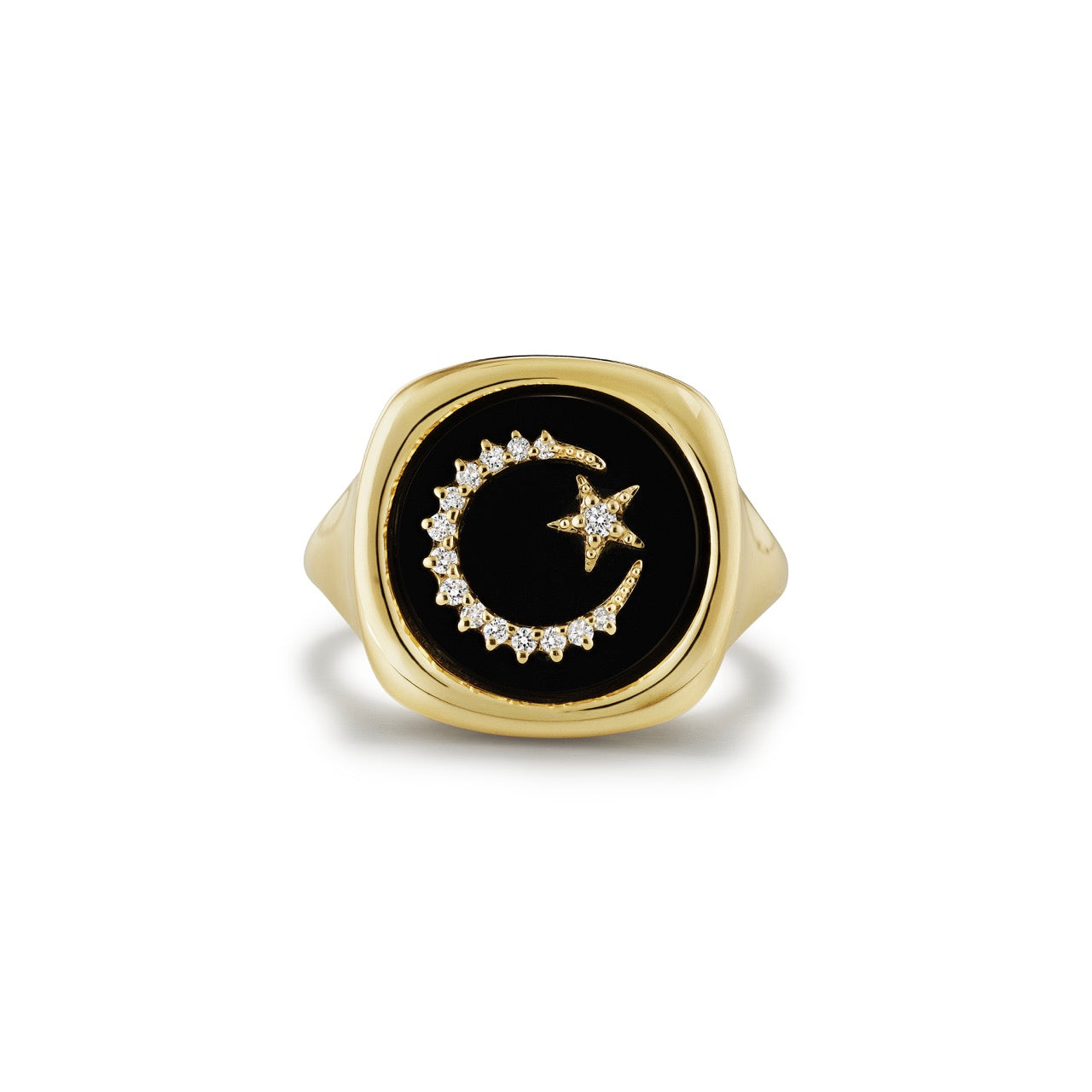Moon & Star Signet Ring-Black Onyx