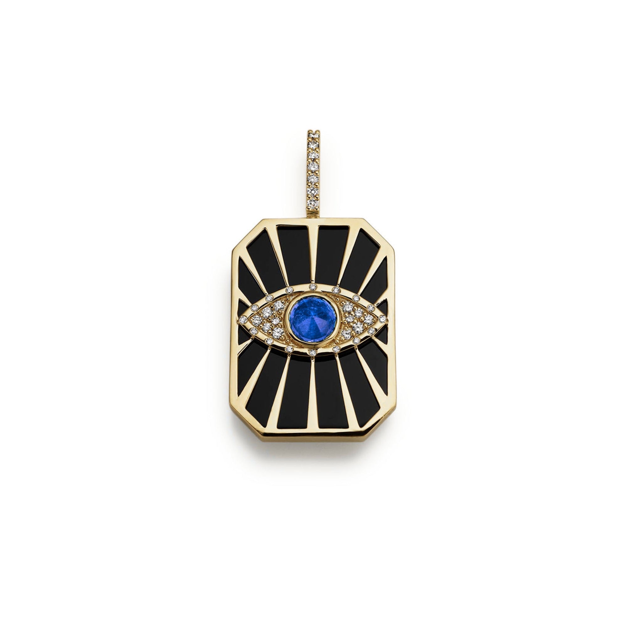 Evil Eye Diamond Sunburst Tag Pendant-Sapphire