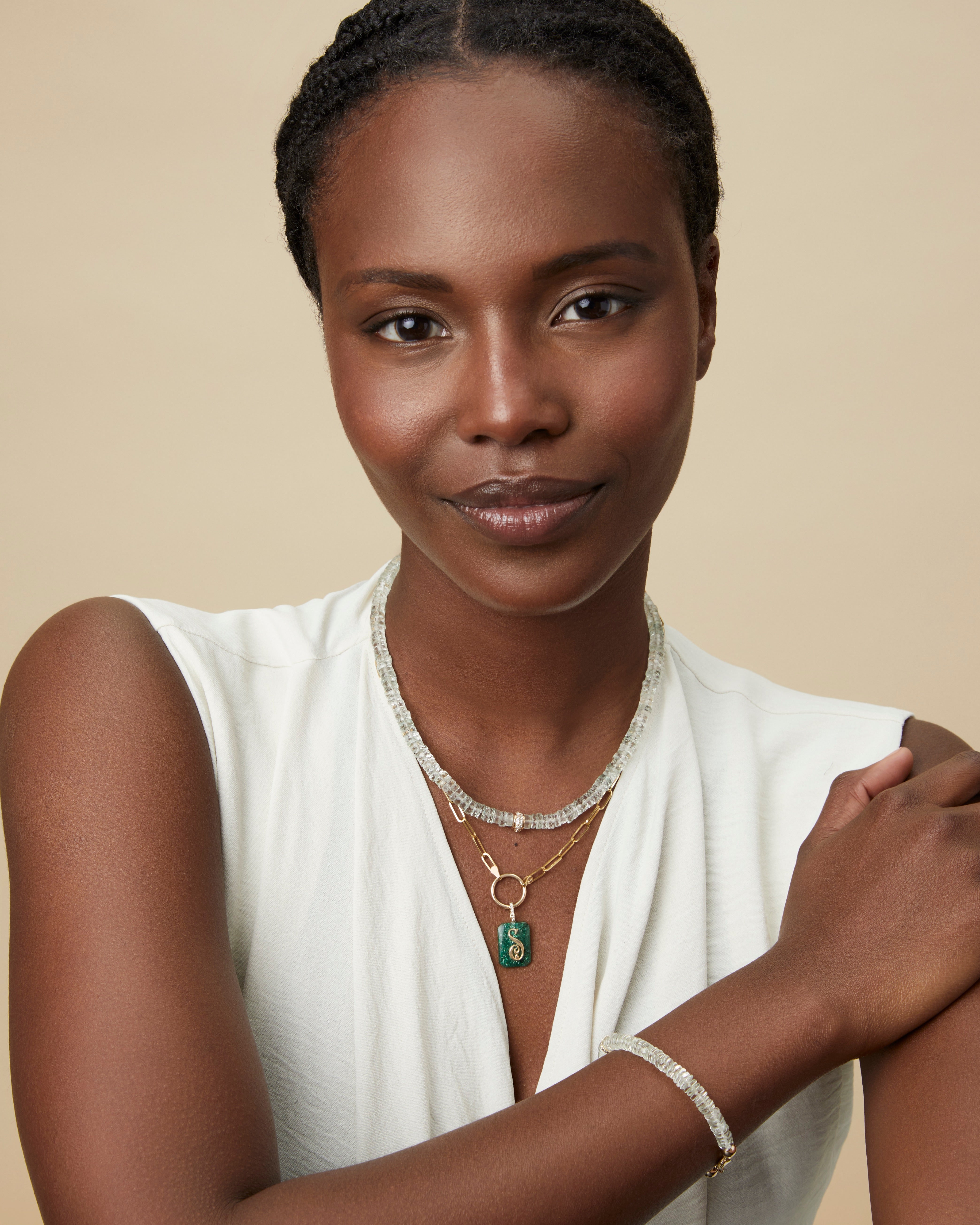 Small Emerald Cut Cabochon Monogram Pendant