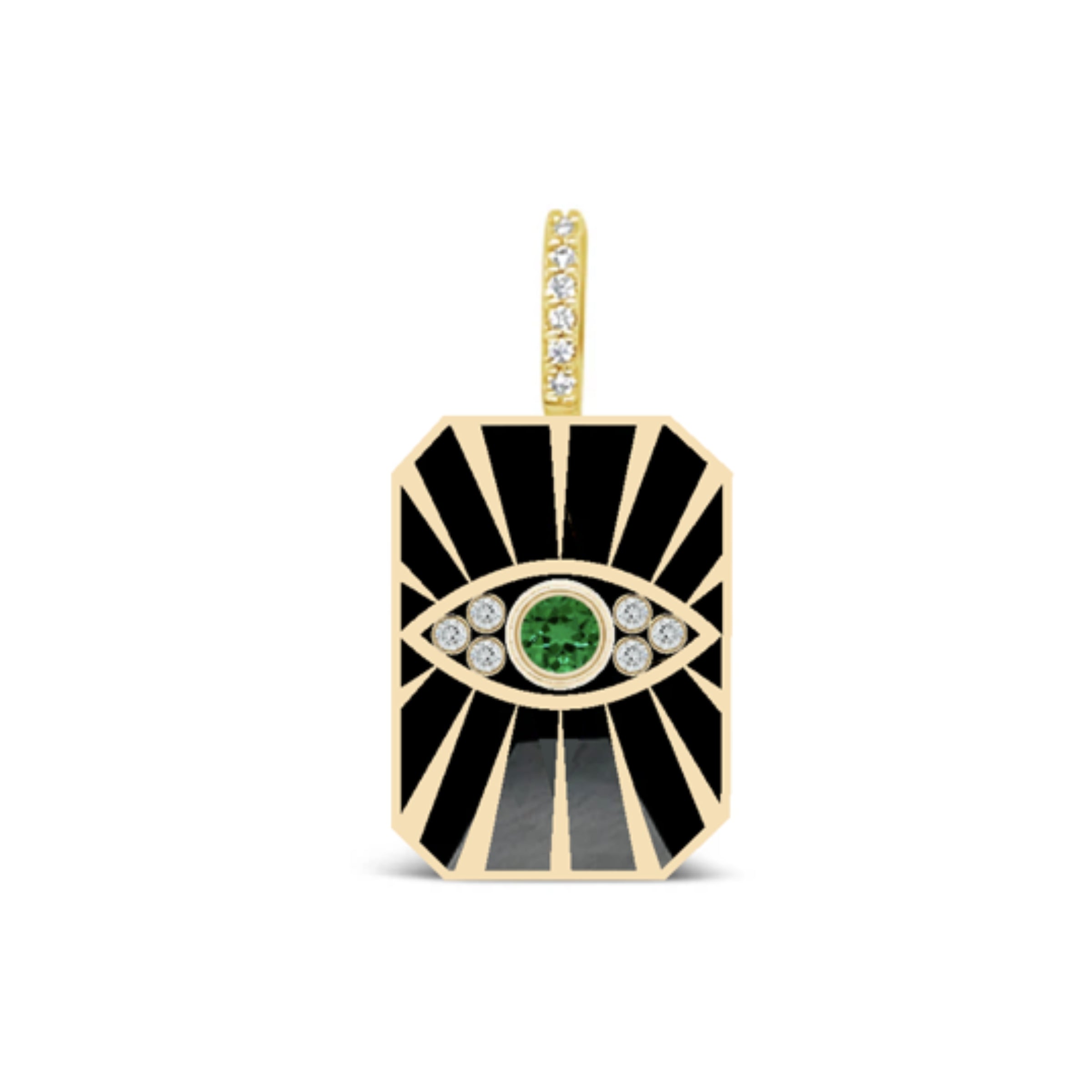 Evil Eye Diamond Sunburst Tag Pendant- Emerald