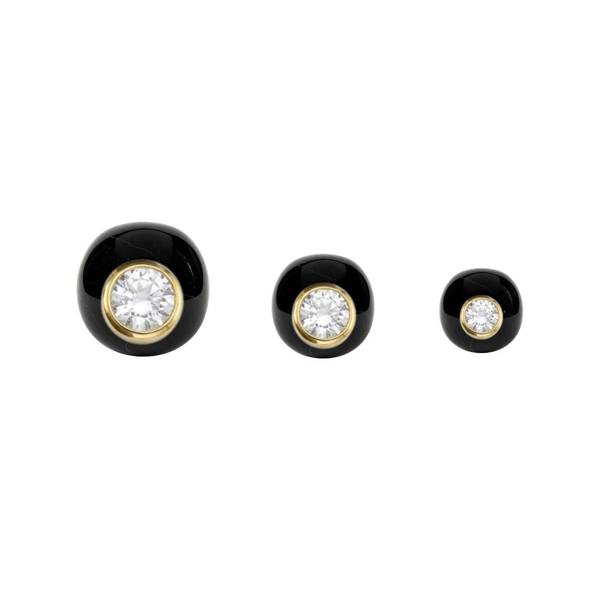 Black Onyx Bead Charm with bezel set white stones in three sizes, front view