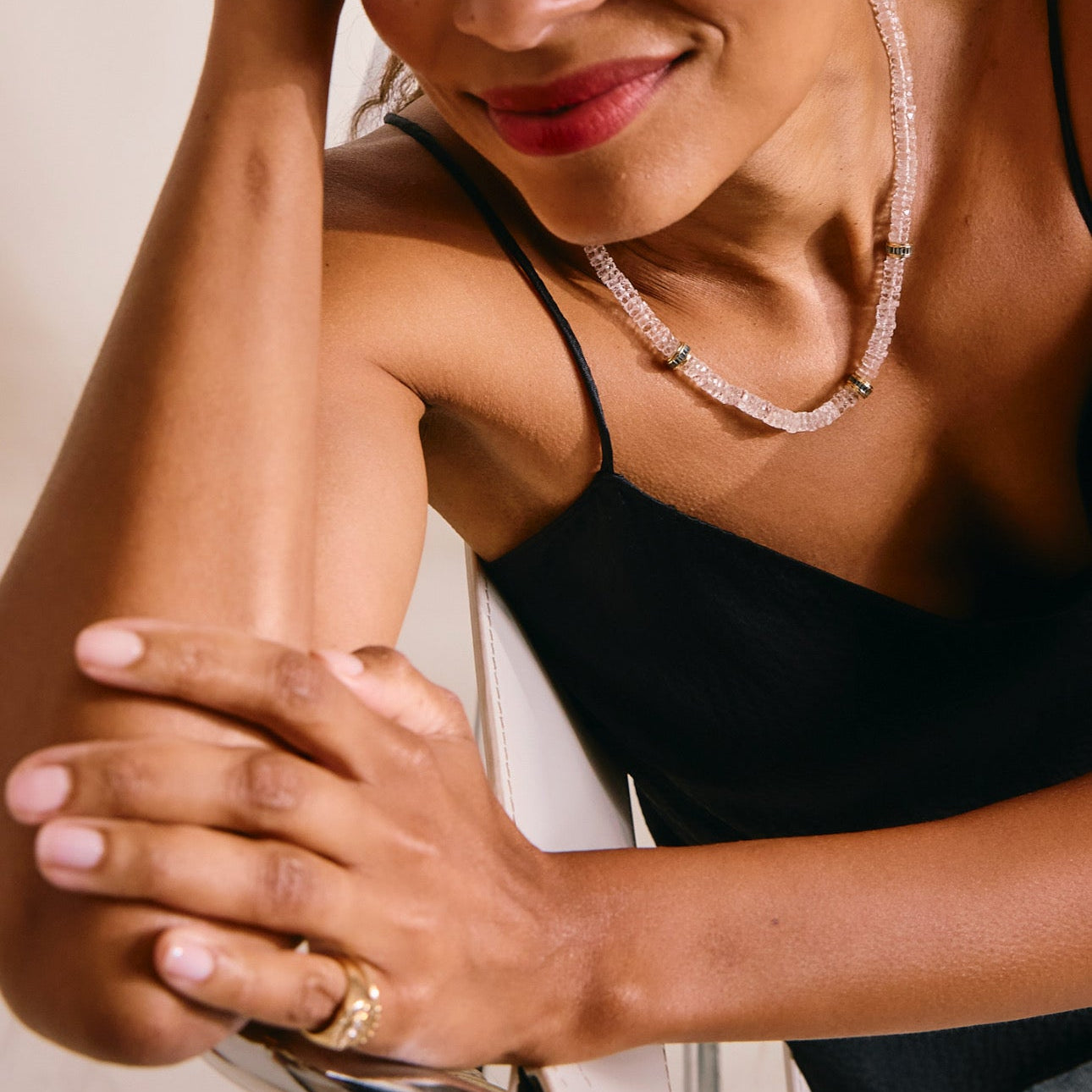 Crystal & Blue Topaz Heishi Bead Necklace