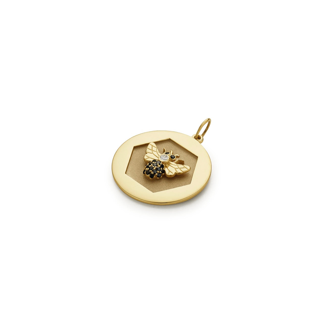14k gold Diamond Bee Abundance Pendant with black diamonds