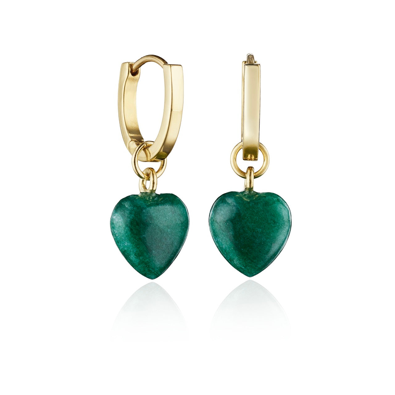Heart Dangler Charm-green-aventurine-with gold huggies