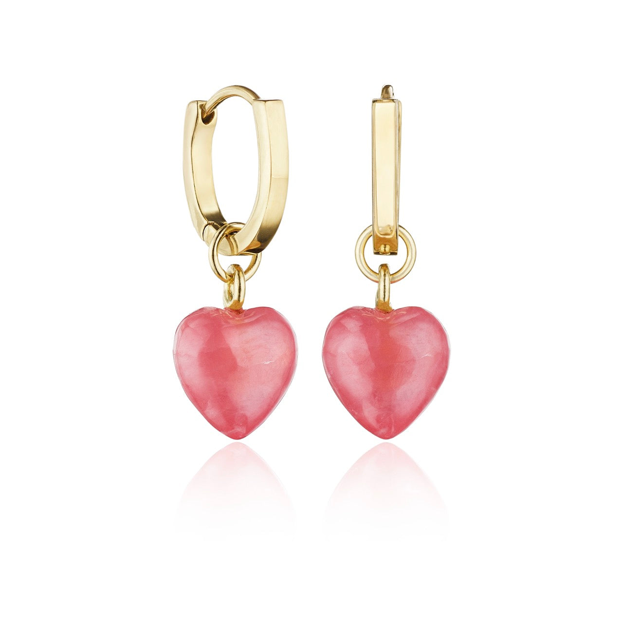 Heart Dangler Charm-pink-rhodochrosite-with gold huggies