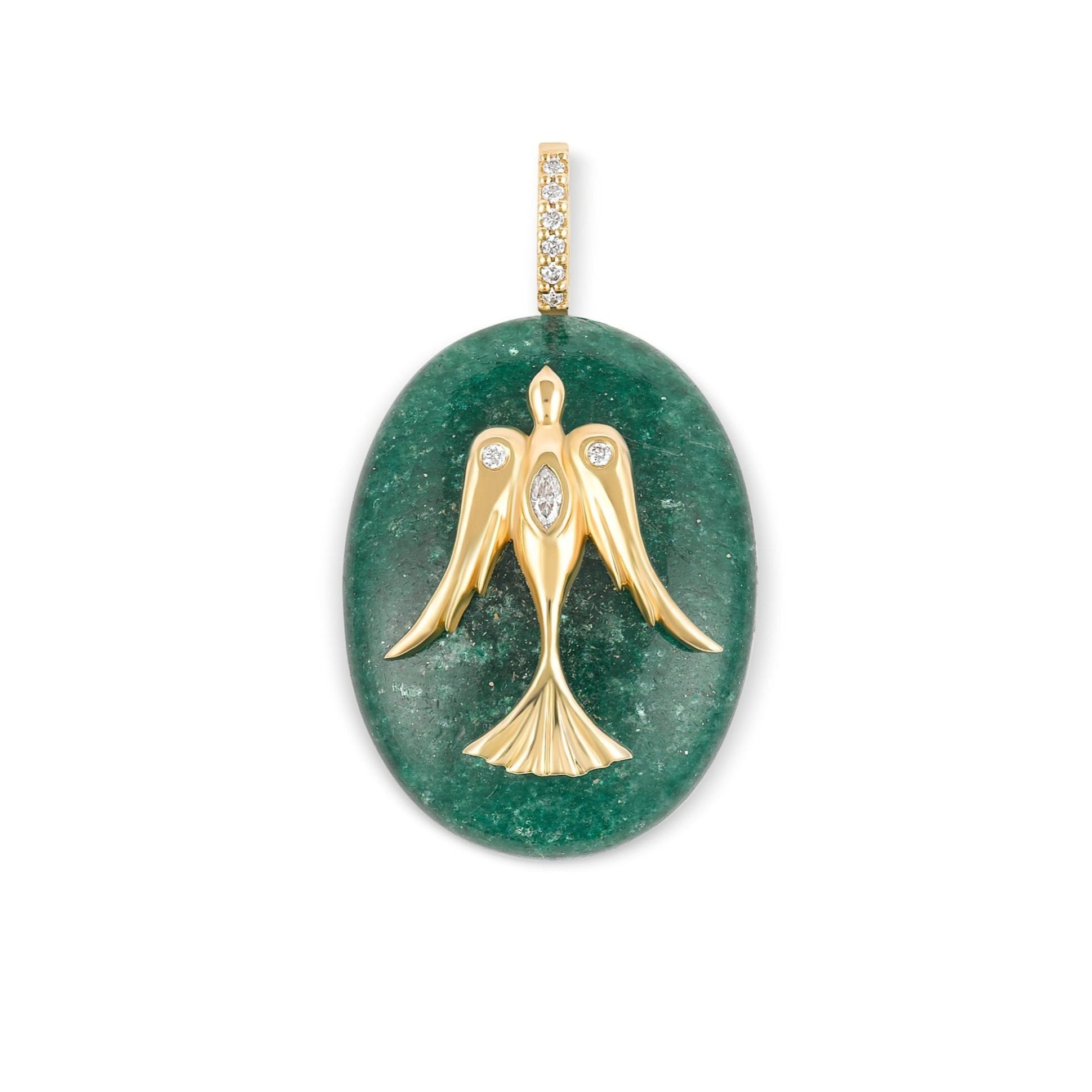 Green Aventurine Large Oval Cabochon Dove Pendant