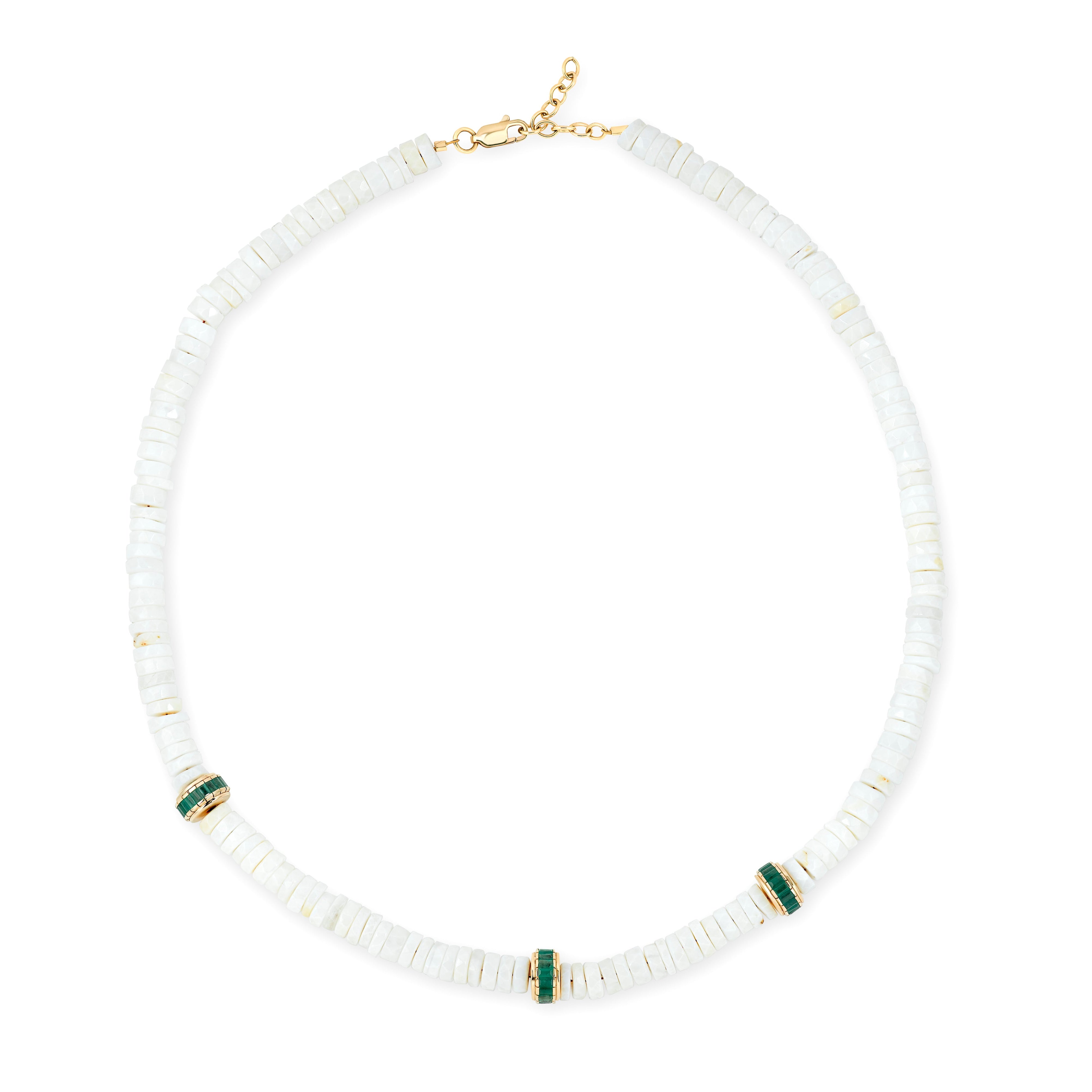 White Opal & Emerald Heishi Bead Necklace