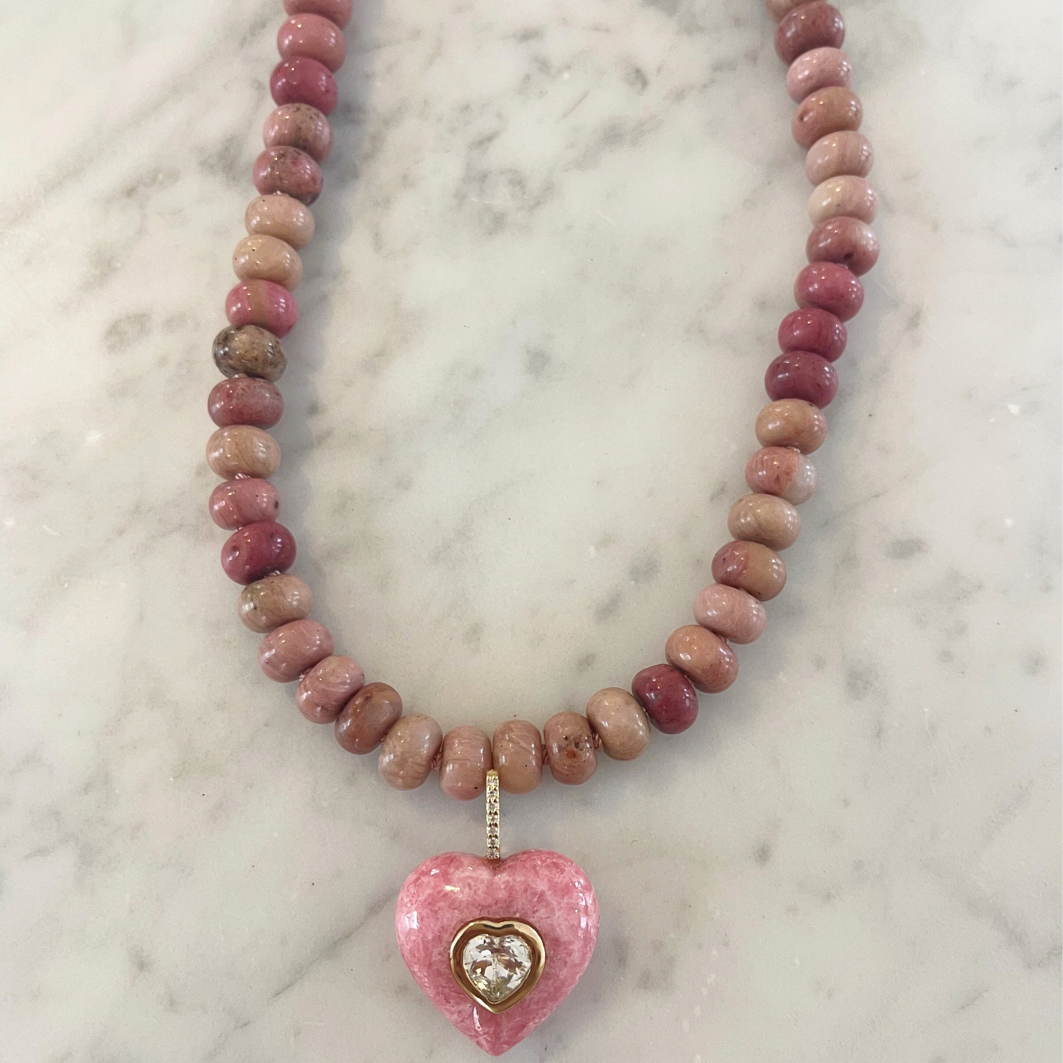 Pink Rhodochrosite Rondelle Bead Necklace