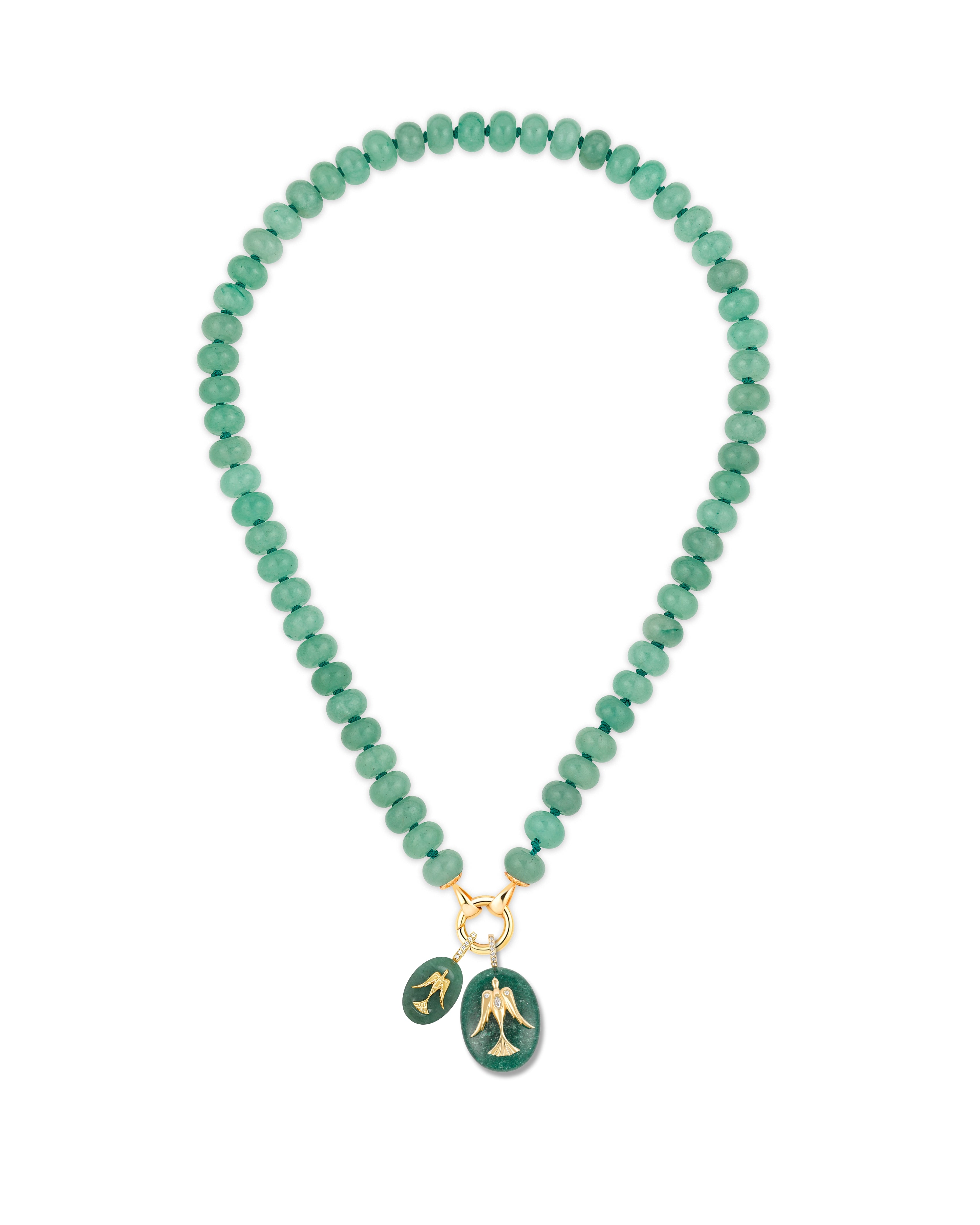 Small Green Aventurine Oval Cabochon Dove Pendant