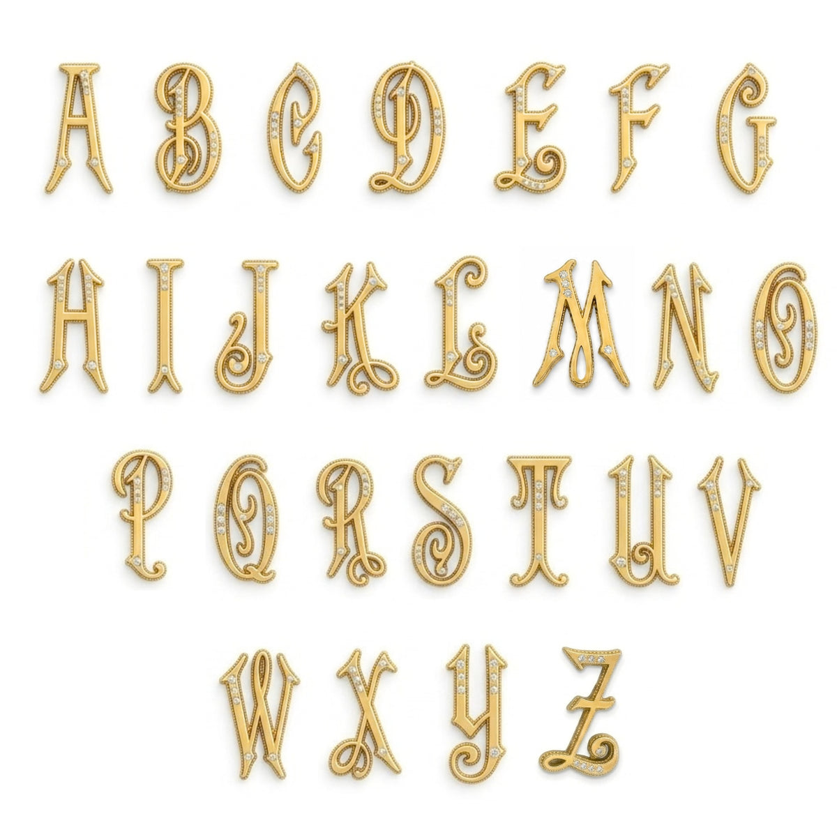 Gold diamond monogram letters A to Z available for the Large Oval Cabochon Monogram Pendant