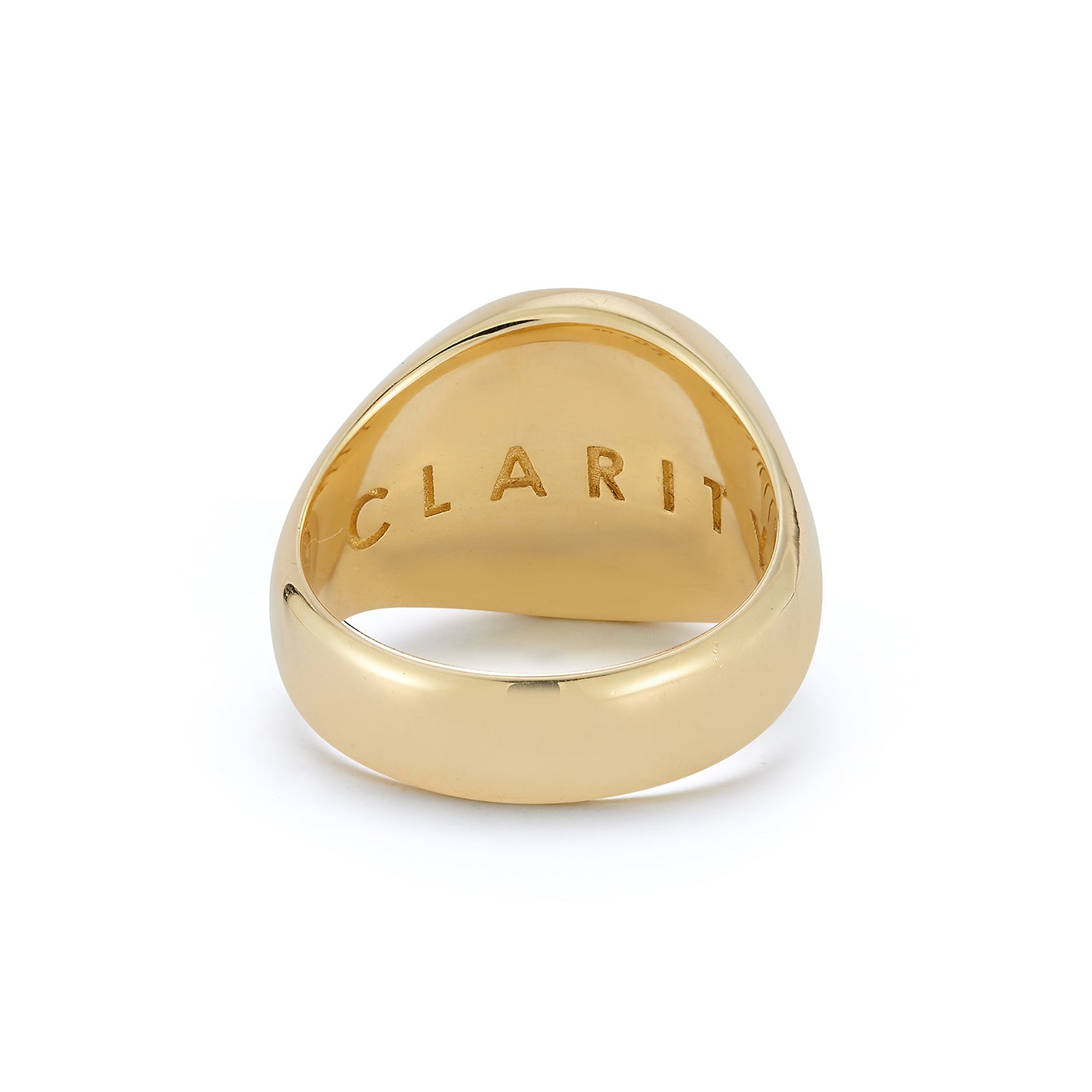 Back engraving on 14k gold Clarity Signet Ring