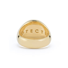 Load image into Gallery viewer, Inside view of Evil Eye signet ring showing PROTECTION engraving
