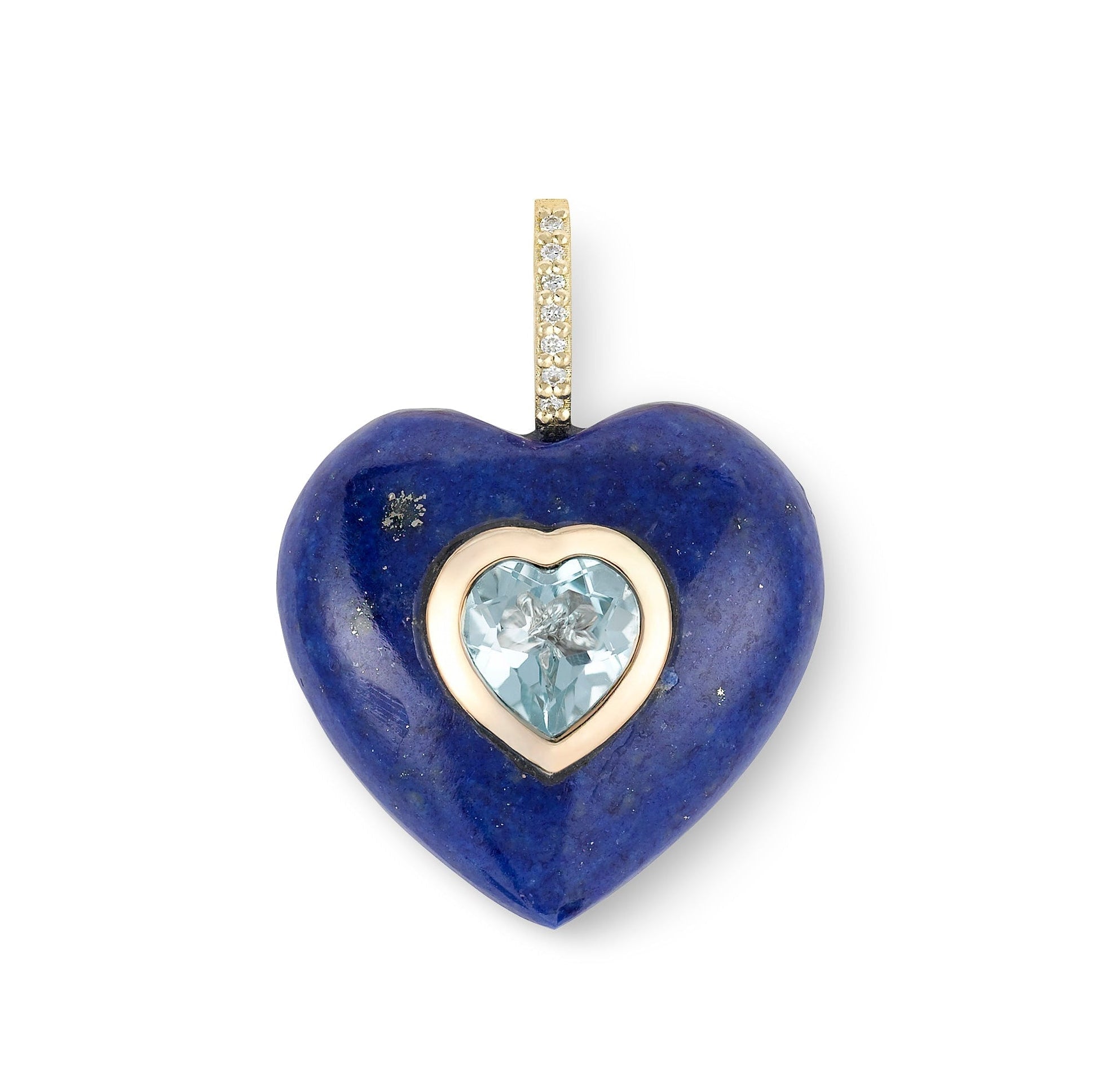 Lapis Lazuli Heart Pendant with 14k gold and diamond bail