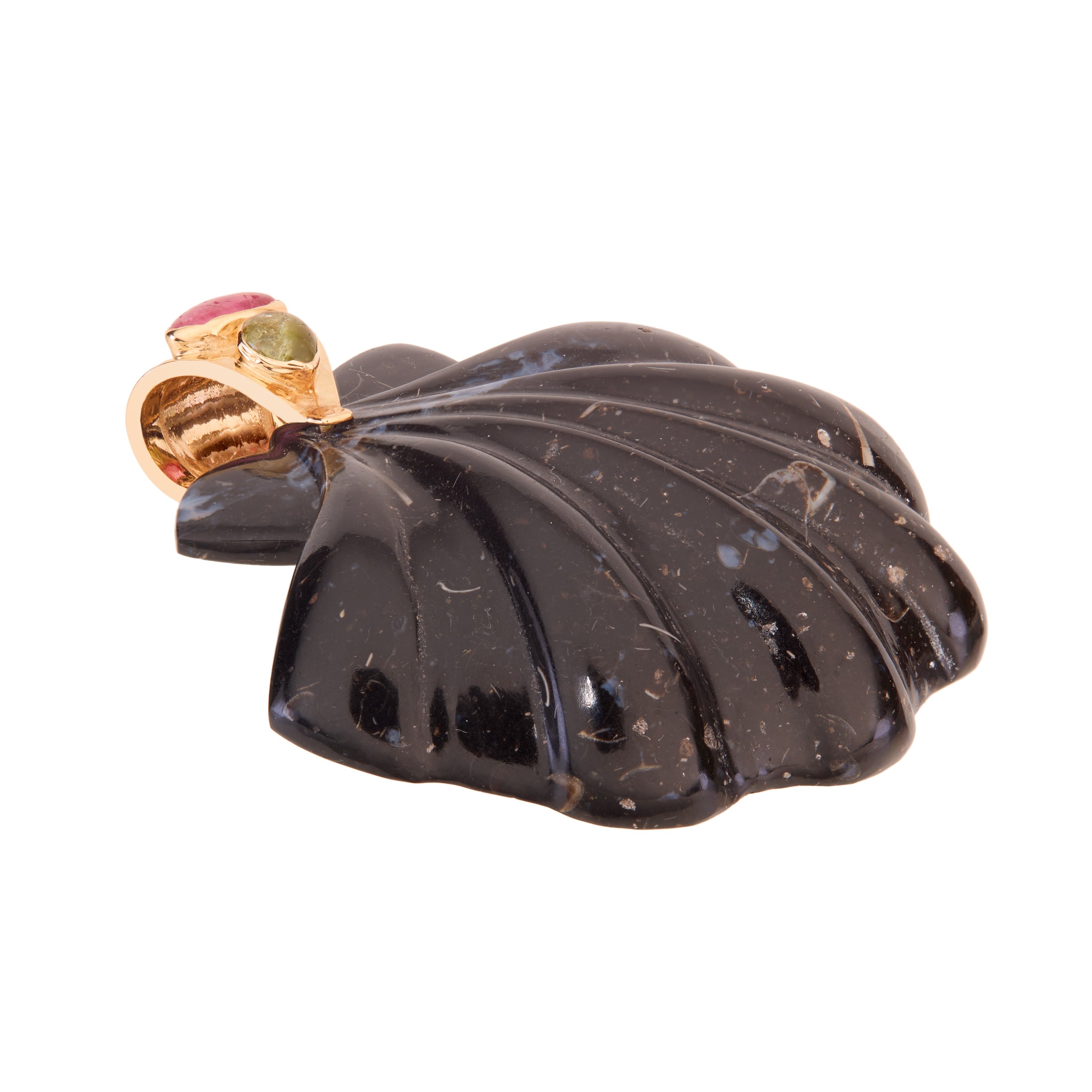 Extra Large Black Calcite Scallop Shell Pendant