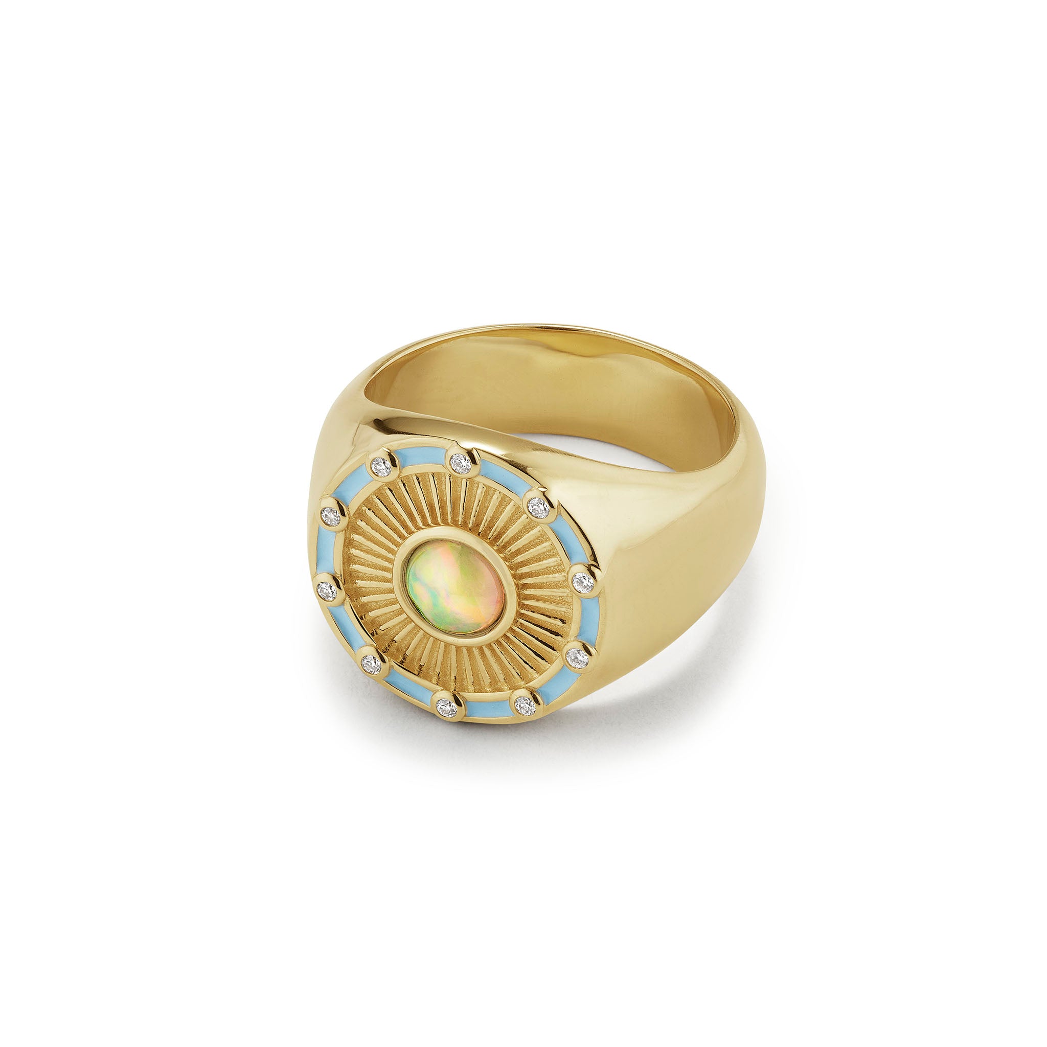Opal Sunburst Clarity Signet Ring-angle