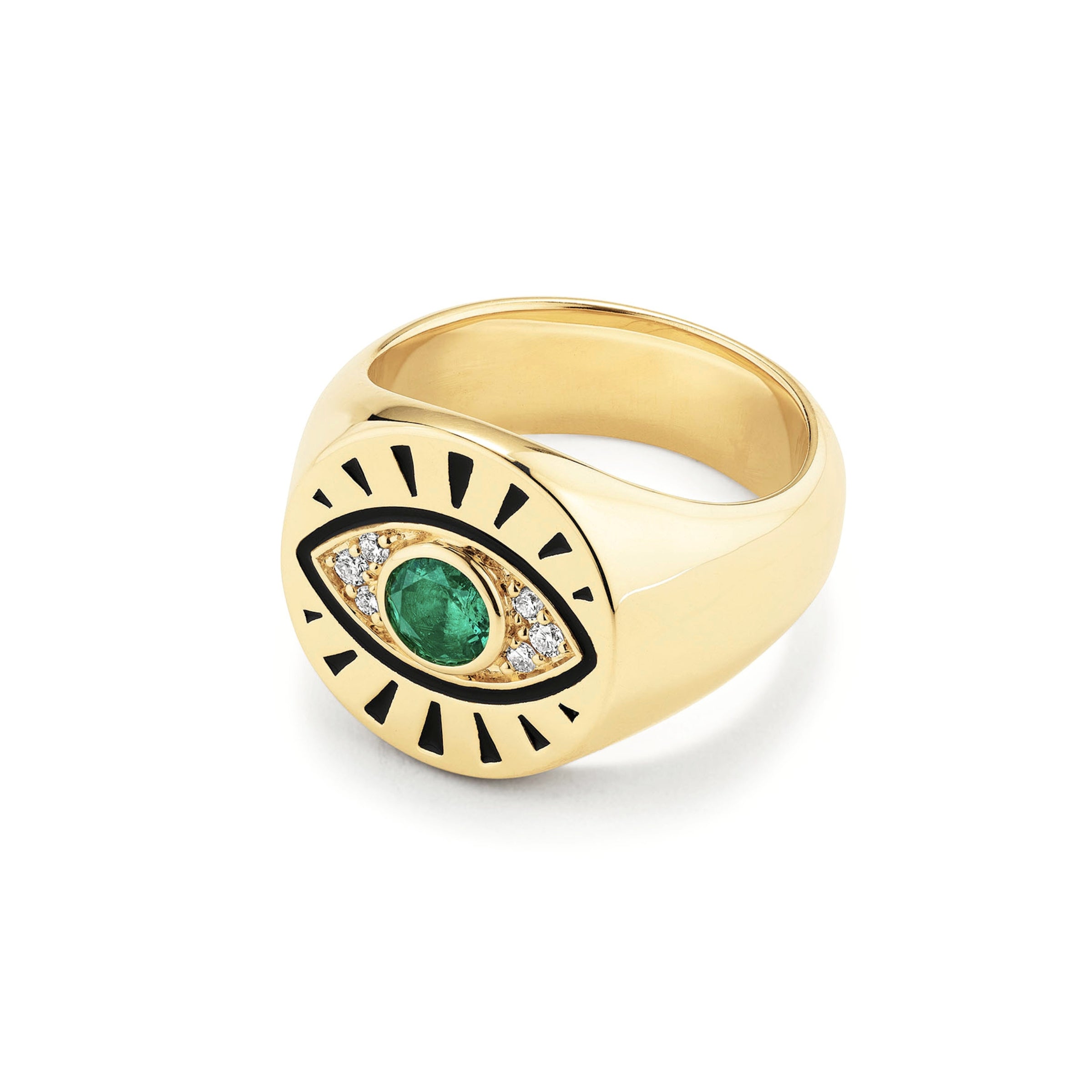 Protection Evil Eye Signet Ring-Emerald