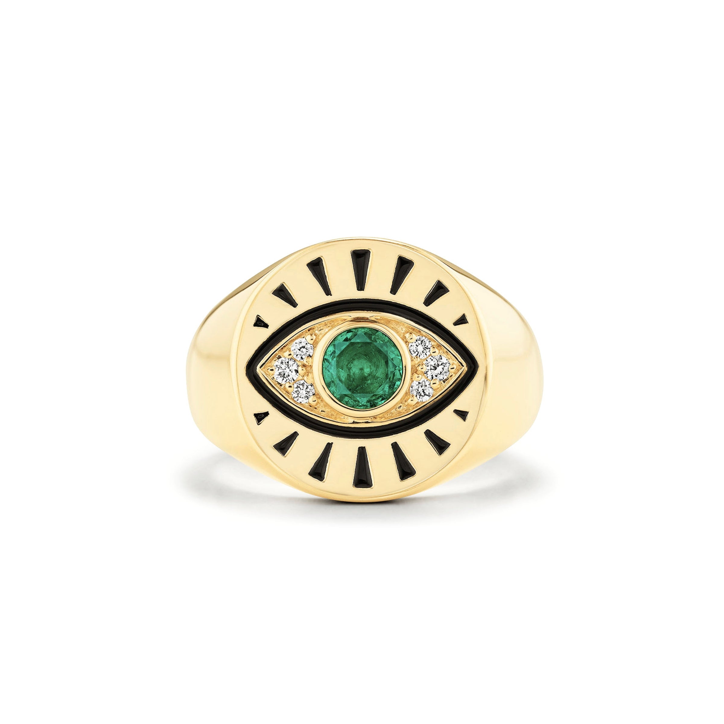 Protection Evil Eye Signet Ring-Emerald