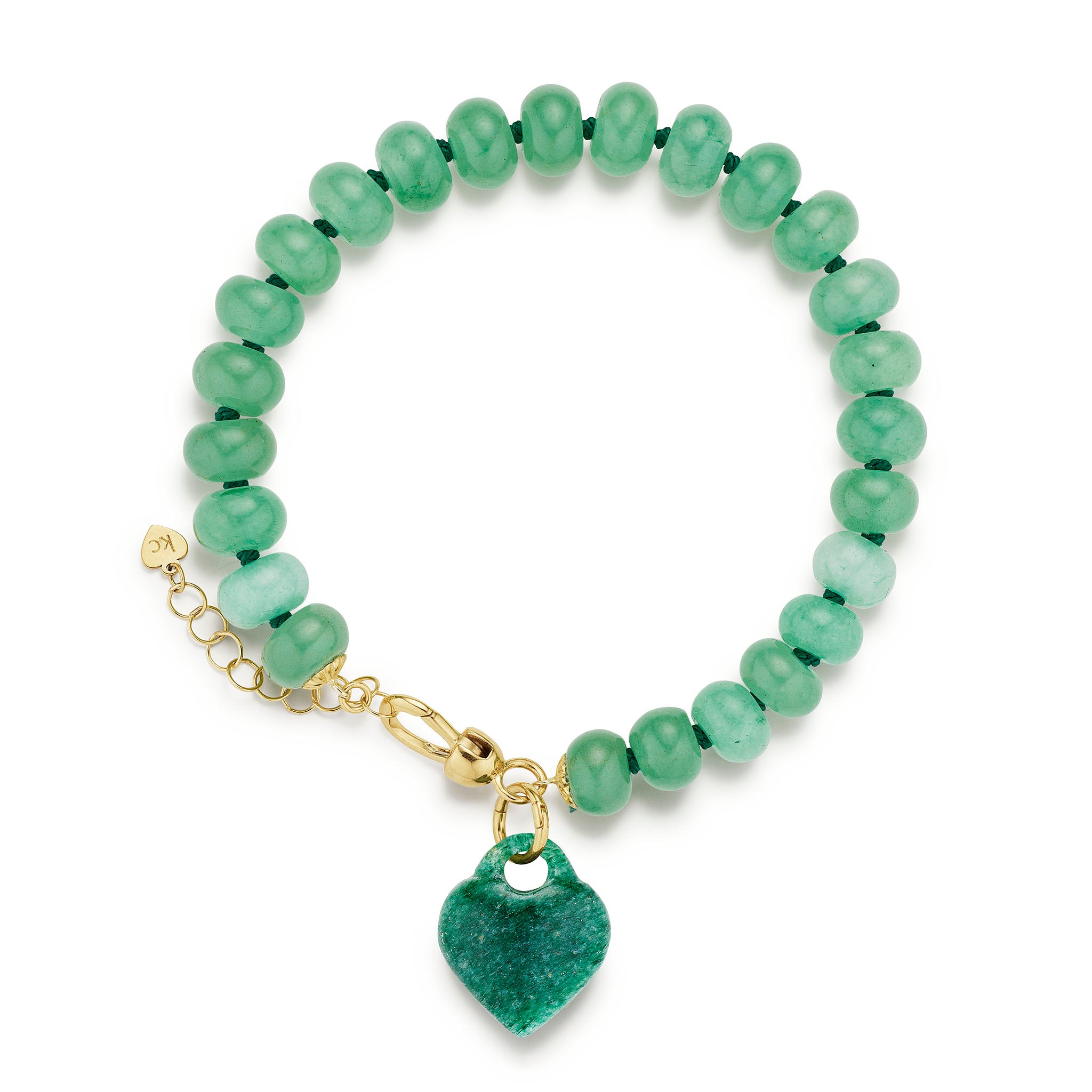 Rondelle Bead Bracelet in Green Aventurine with puffy heart charm