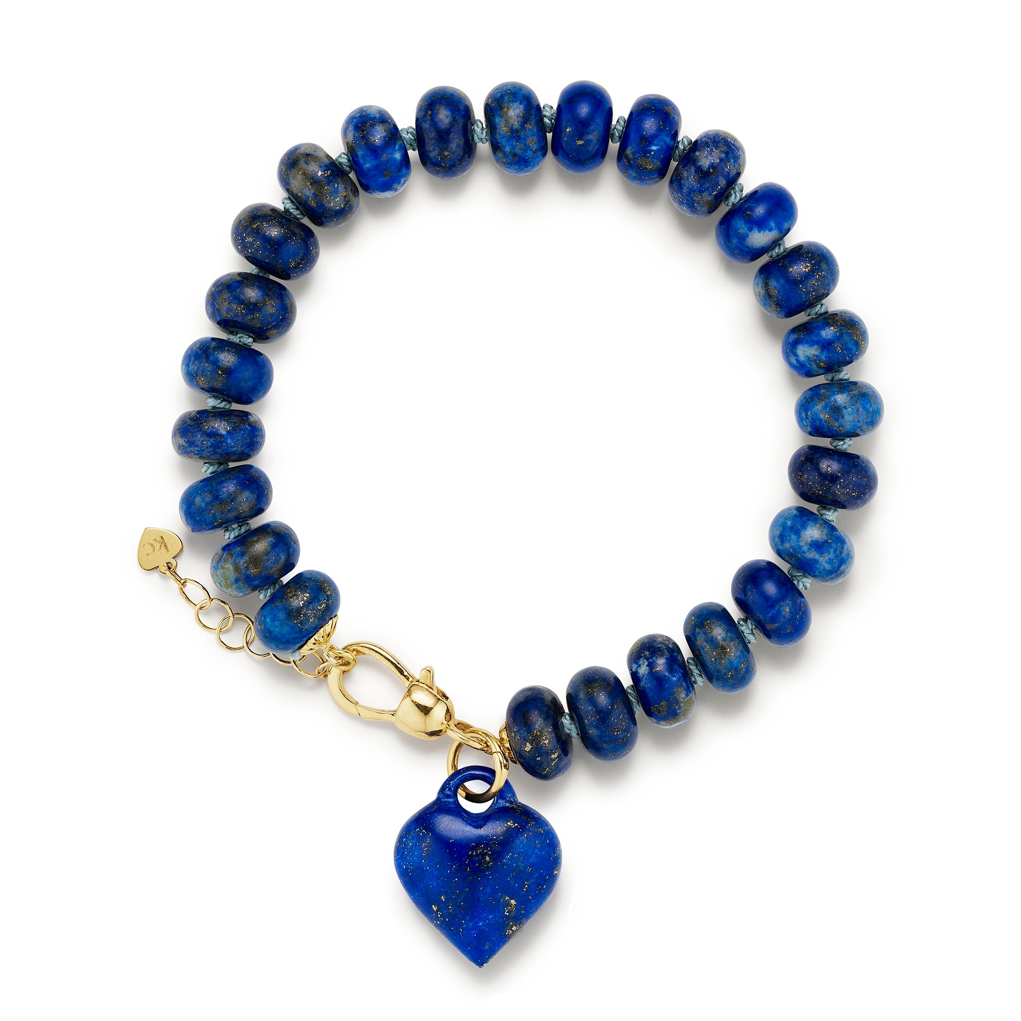 Rondelle Bead Bracelet in Lapis Lazuli with puffy heart charm
