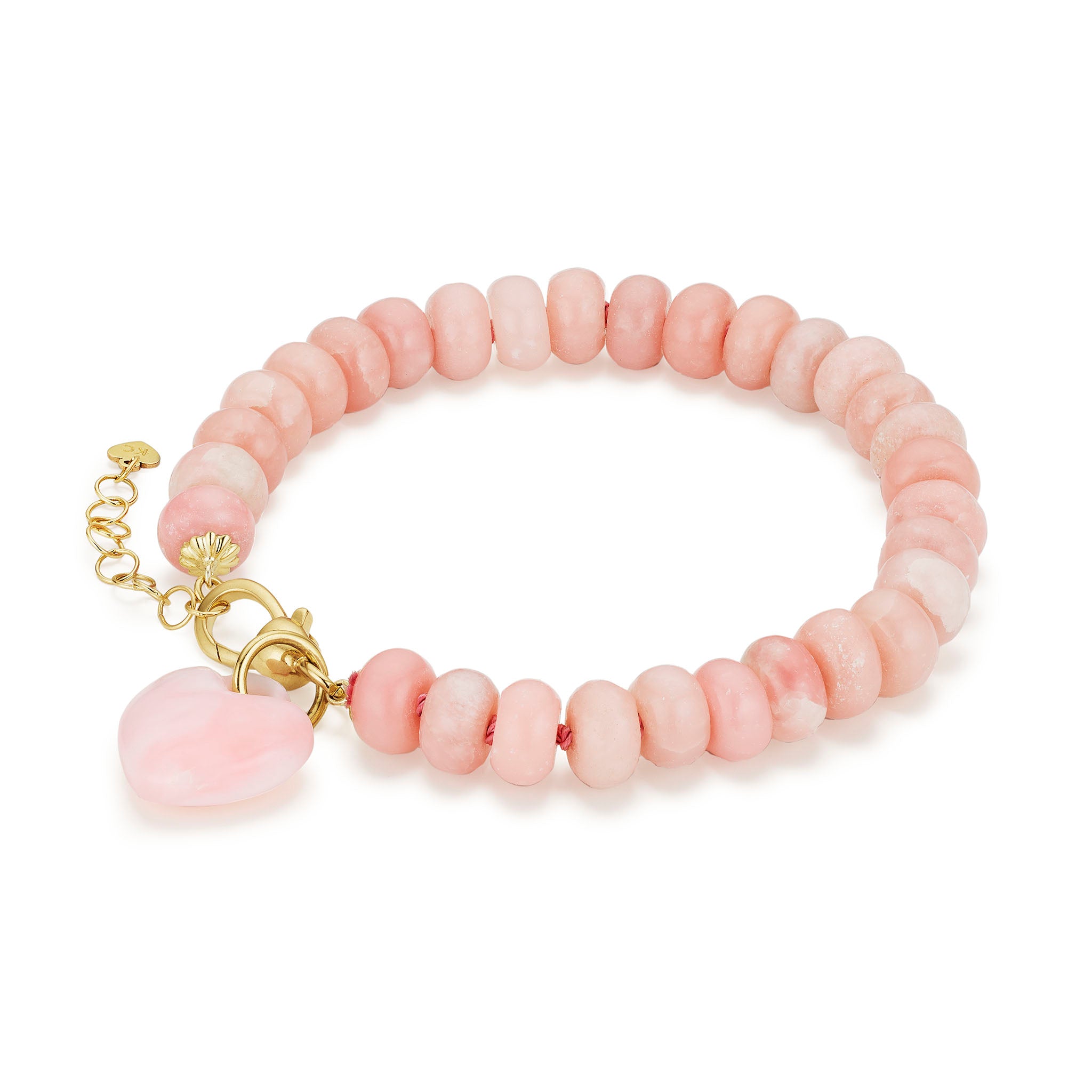 Rondelle Bead Bracelet in Pink Opal with puffy heart charm