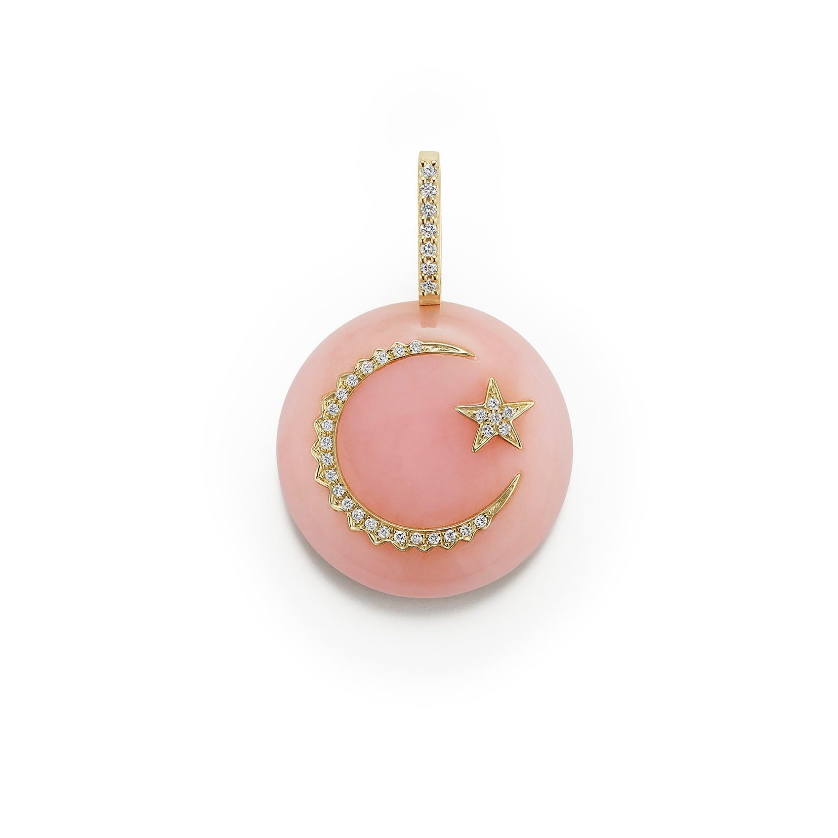 Round Moon & Star Cabochon Pendant- Pink-opal