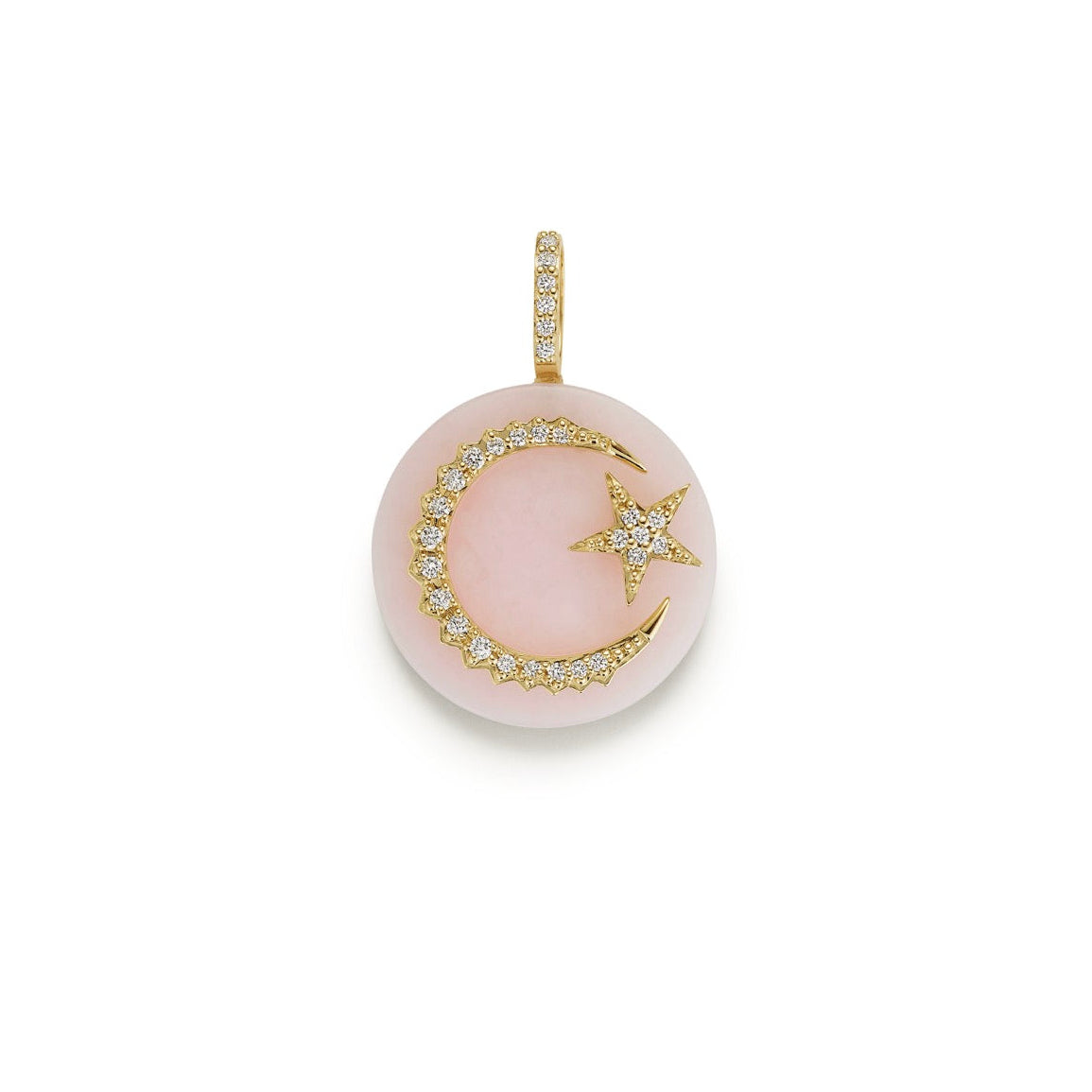 Pink Opal pendant with moon and star diamond details