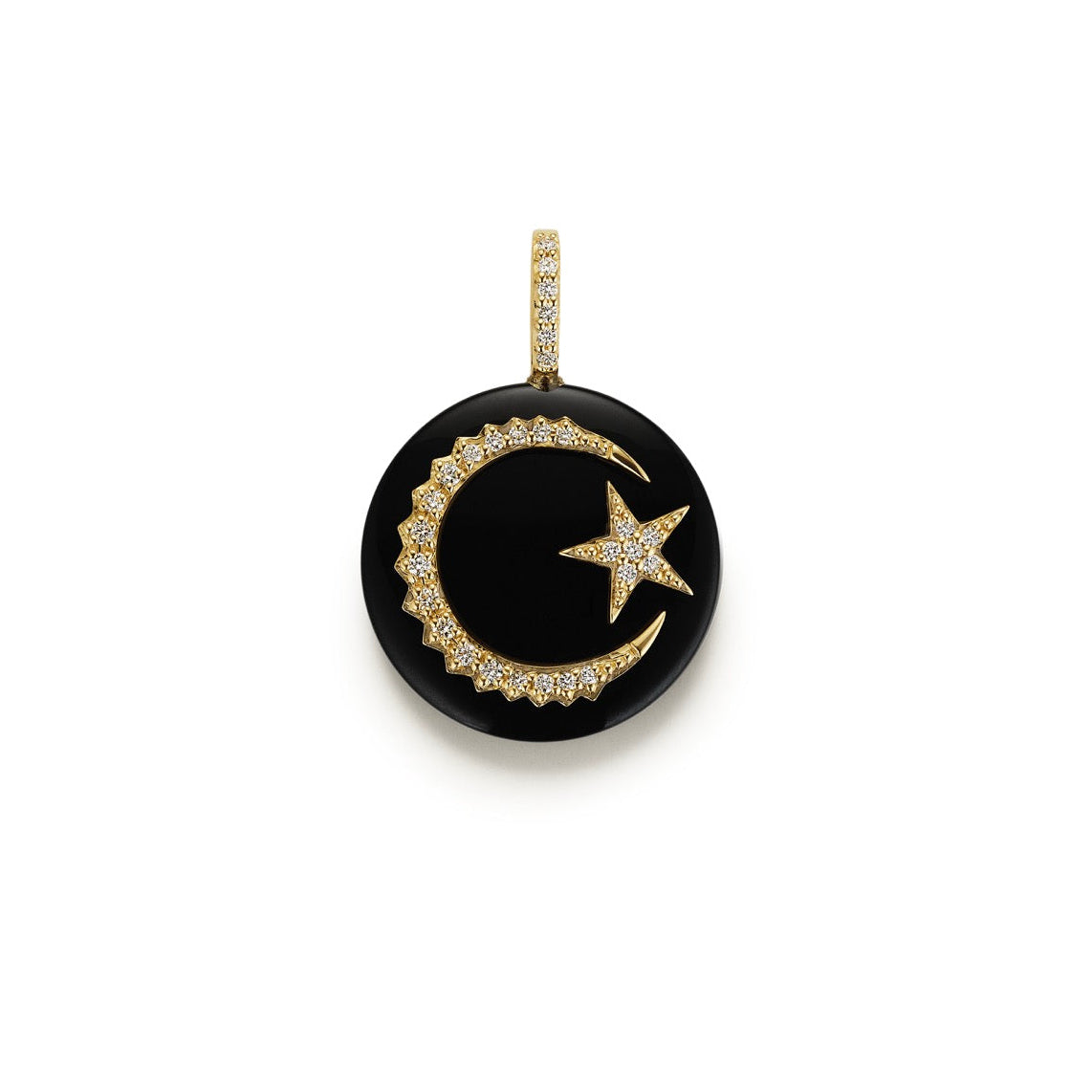 Black Onyx pendant with moon and star diamond details