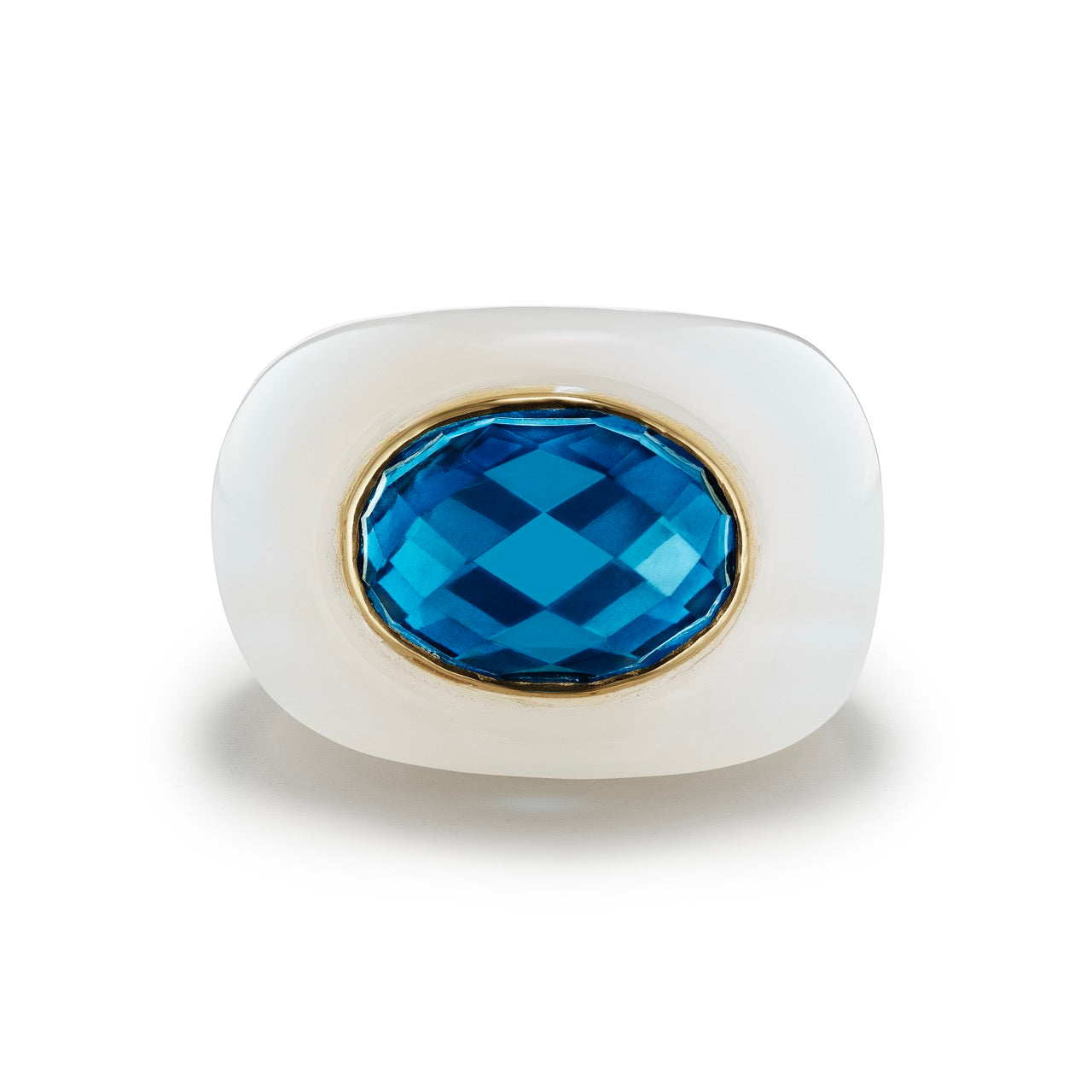 Sculptural White Onyx/London Blue Topaz Gemstone Ring-front