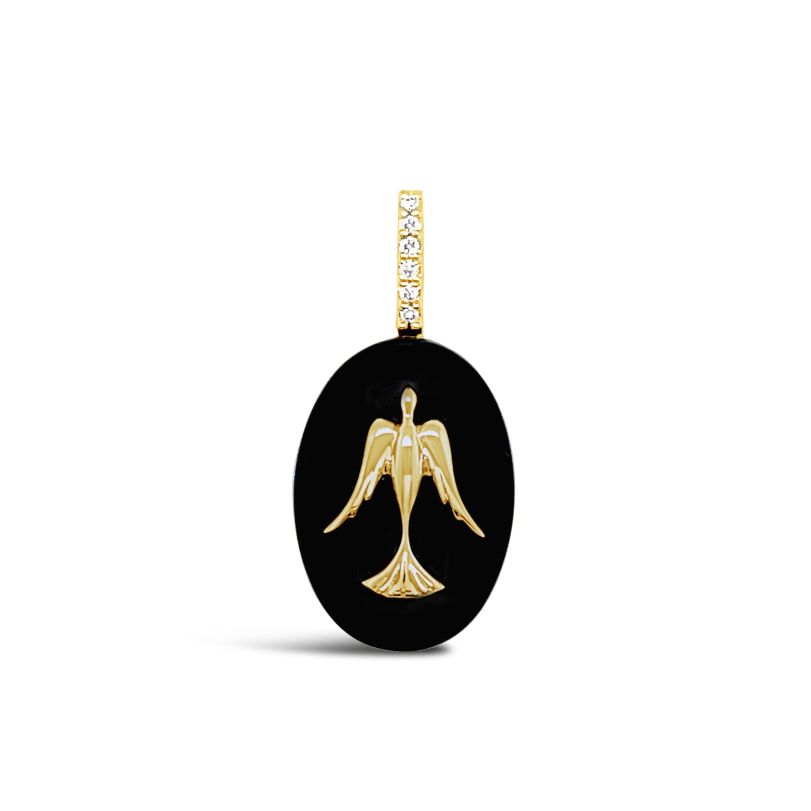 Black onyx pendant with gold dove design