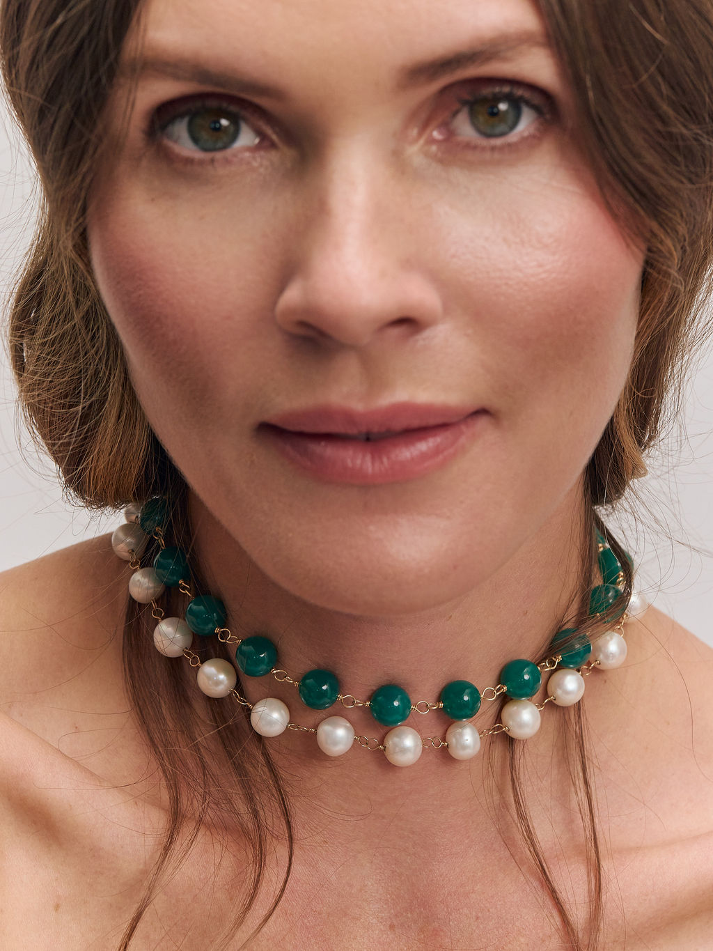 String of Green Onyx Necklace-model