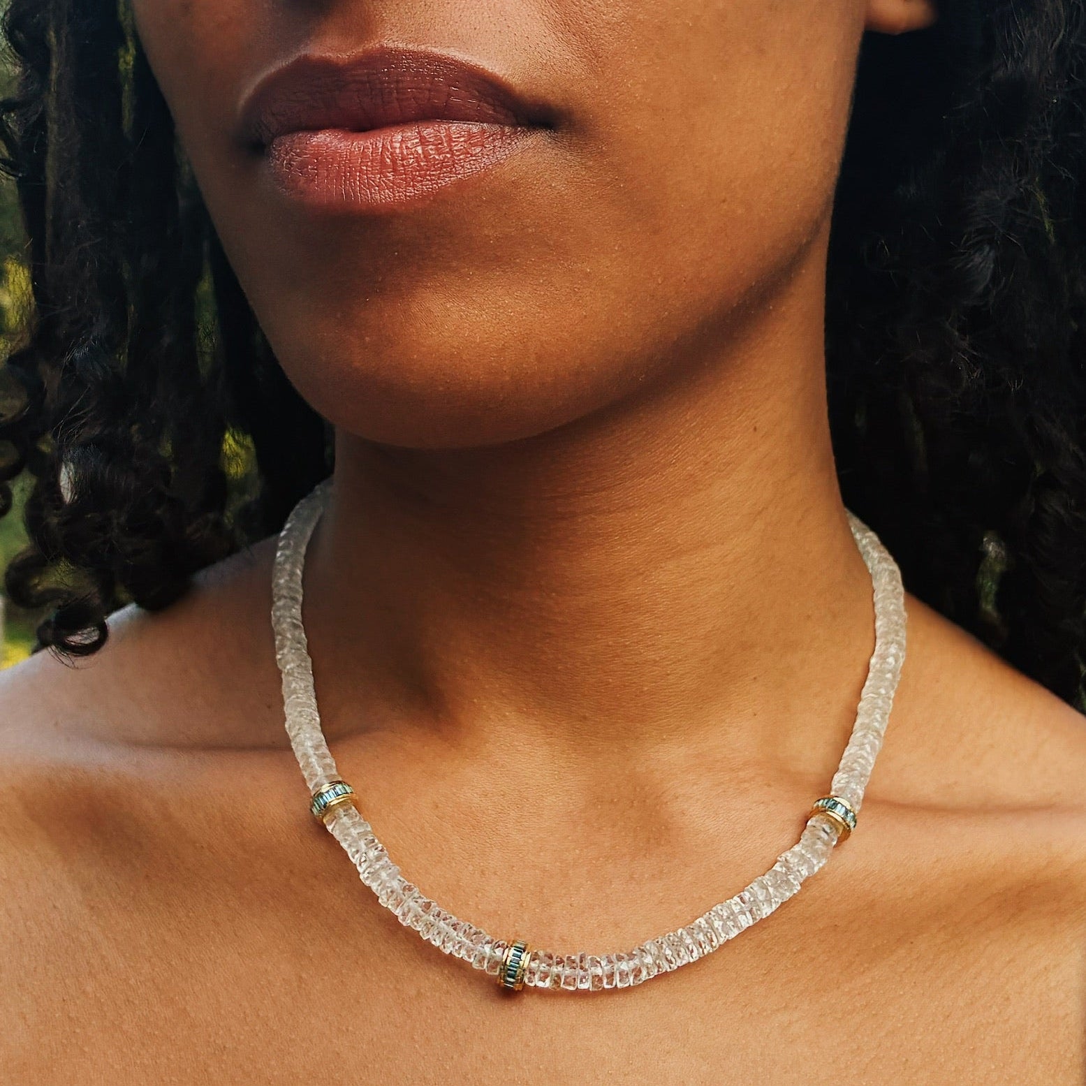 Crystal & Blue Topaz Heishi Bead Necklace