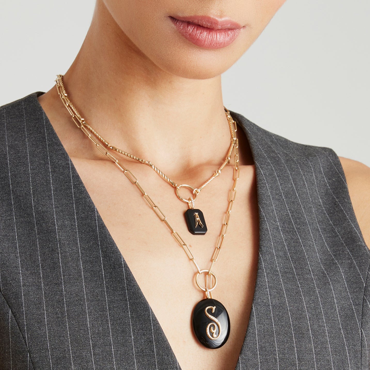 Small Emerald Cut Cabochon Monogram Pendant