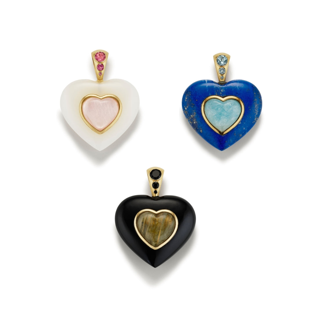 Sacred Heart Pendant-Black Onyx/Labradorite