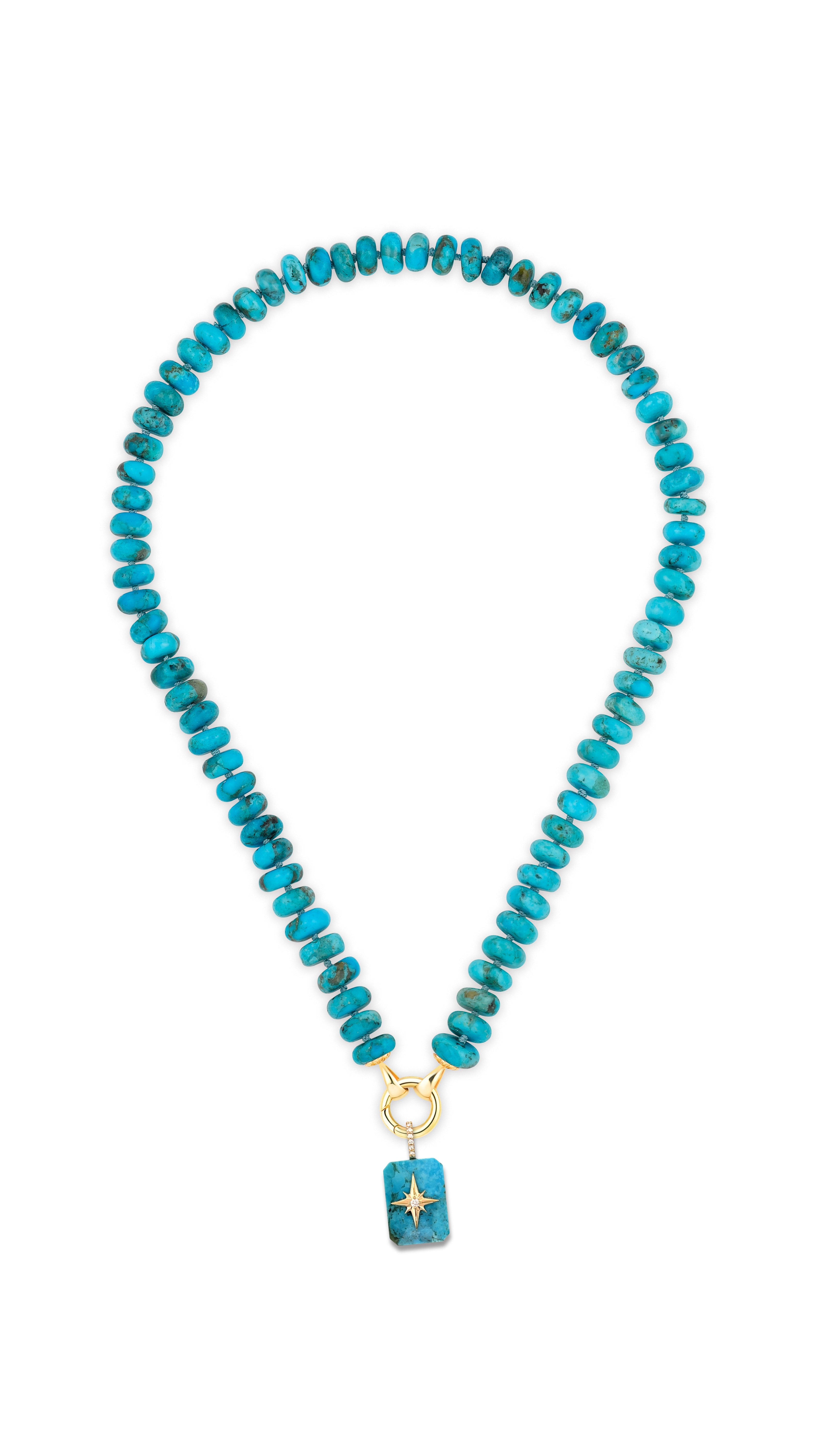 Necklace strand featuring Turquoise cabochon starburst pendant