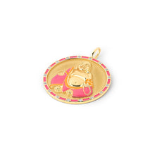 Load image into Gallery viewer, gold, diamond, and pink enamel Joy Buddha Pendant -1