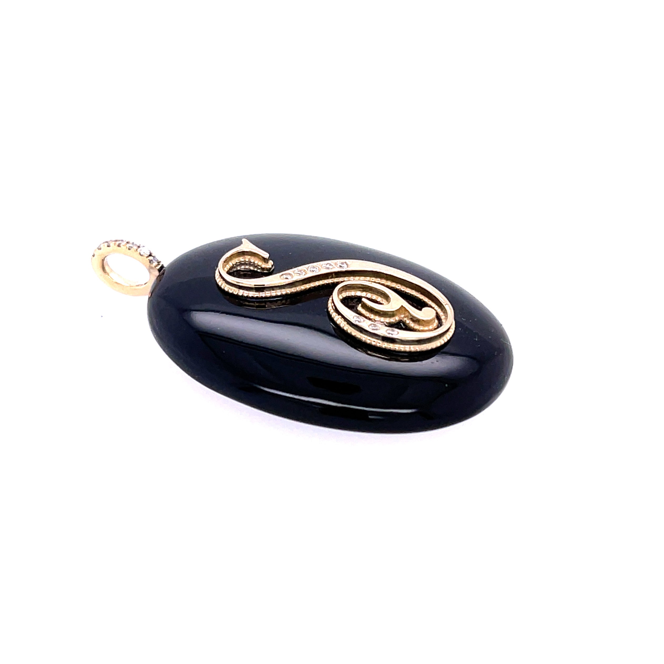 Large Oval Cabochon Monogram Pendant-Black Onyx