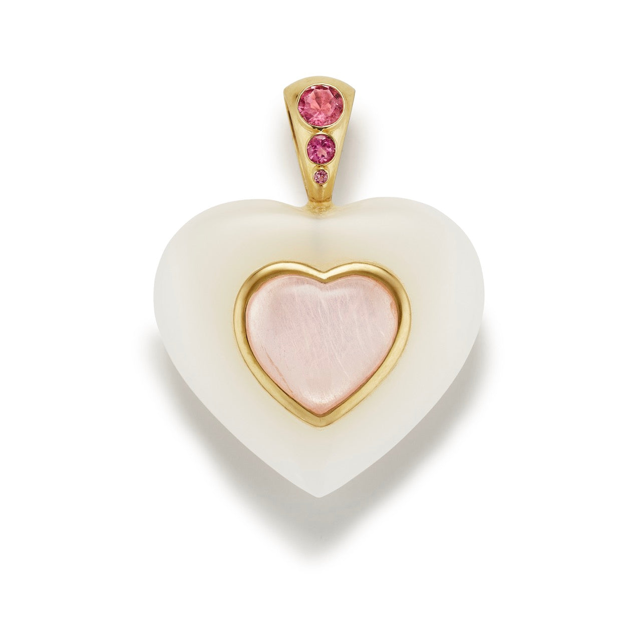 Sacred Heart Pendant-White Onyx/ Rose Quartz
