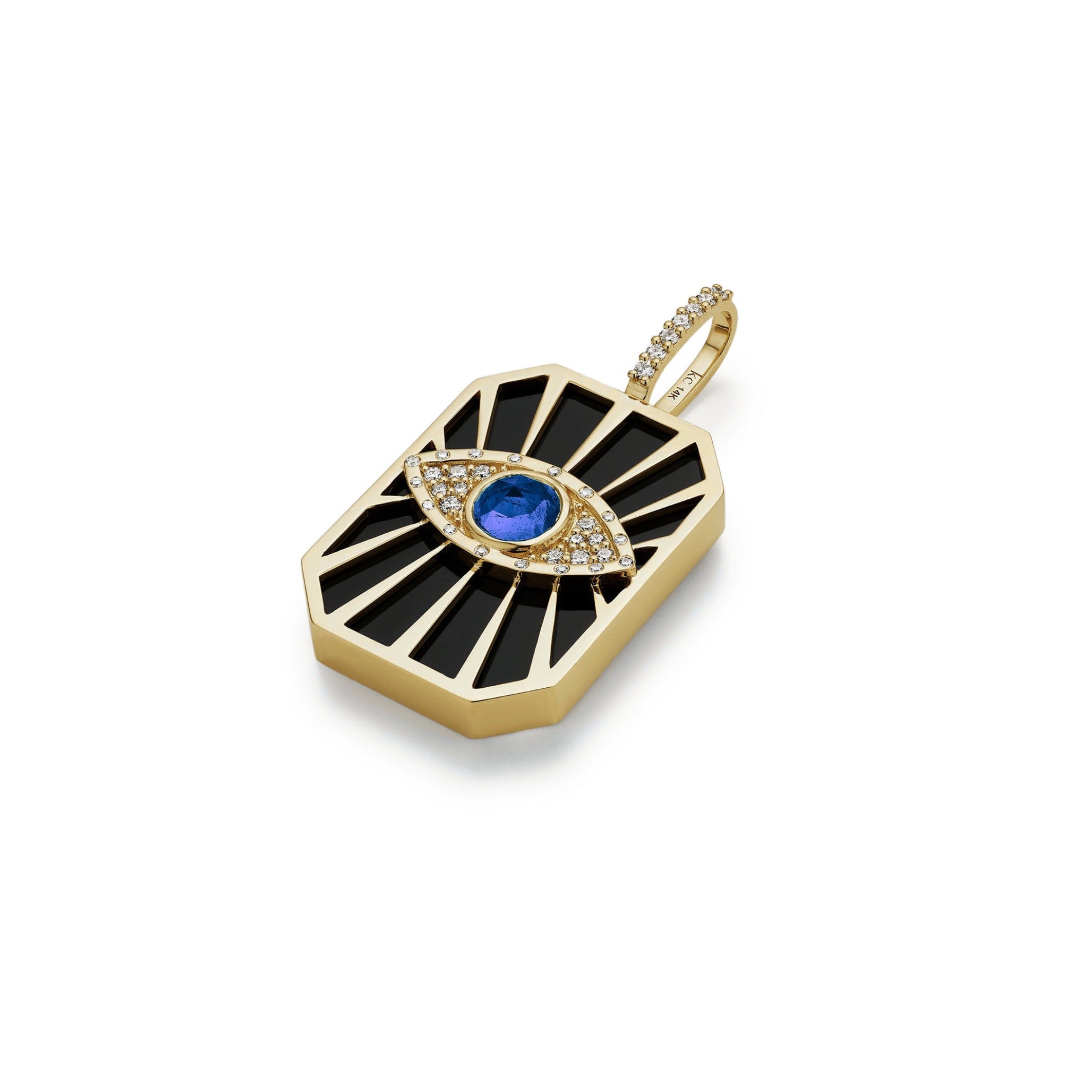 Evil Eye Diamond Sunburst Tag Pendant-Sapphire
