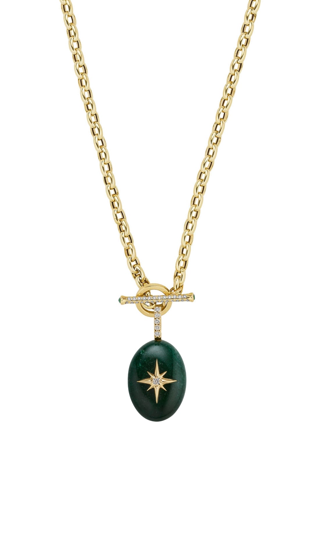 Small Oval Starburst Cabochon Pendant- Green Aventurine