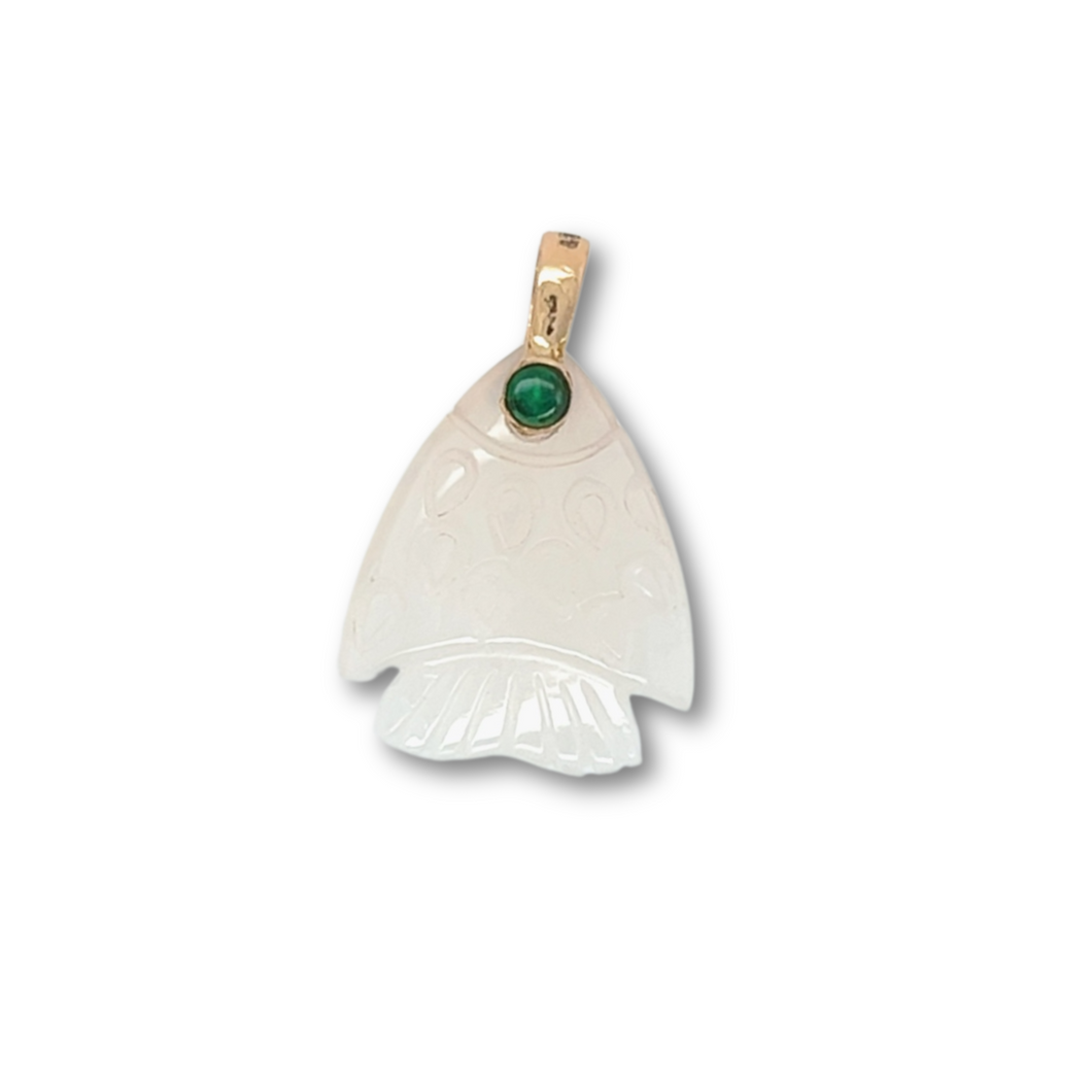 White Onyx Fish Pendant with Gold Bail