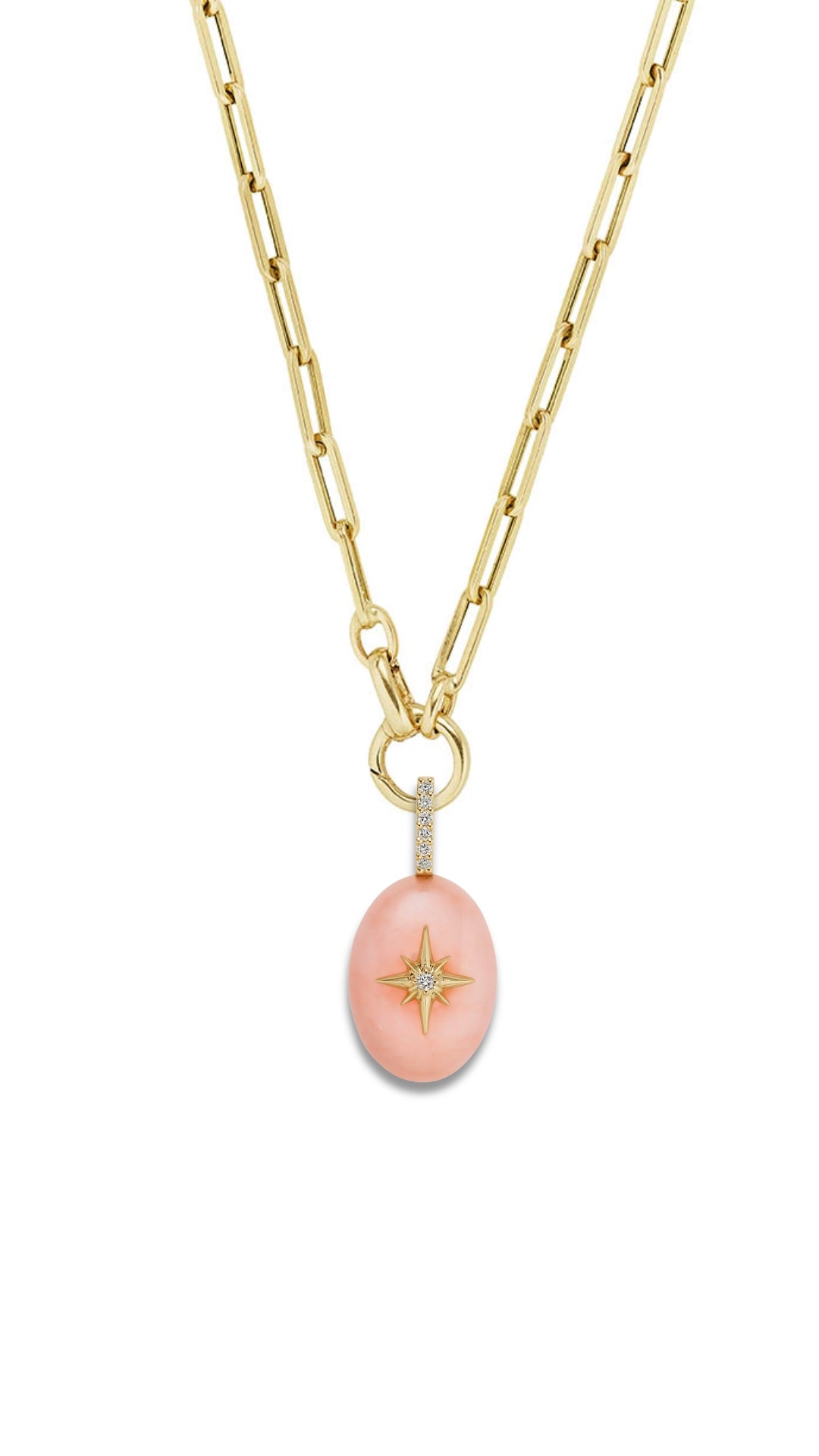Small Oval Starburst Cabochon Pendant-Pink Opal