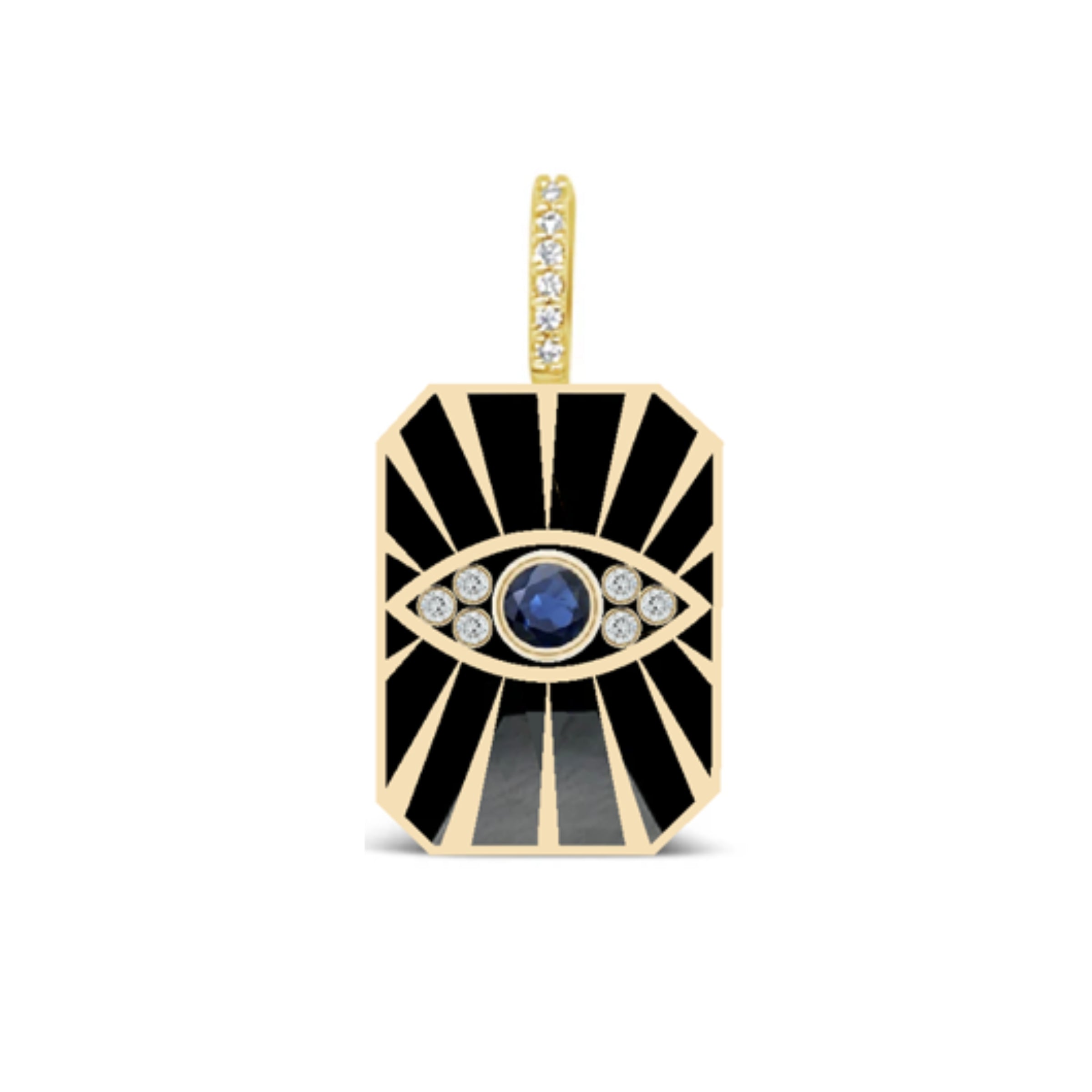 Evil Eye Diamond Sunburst Tag Pendant-Sapphire