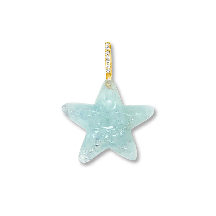 Star-shaped light blue pendant with gold and diamond bail