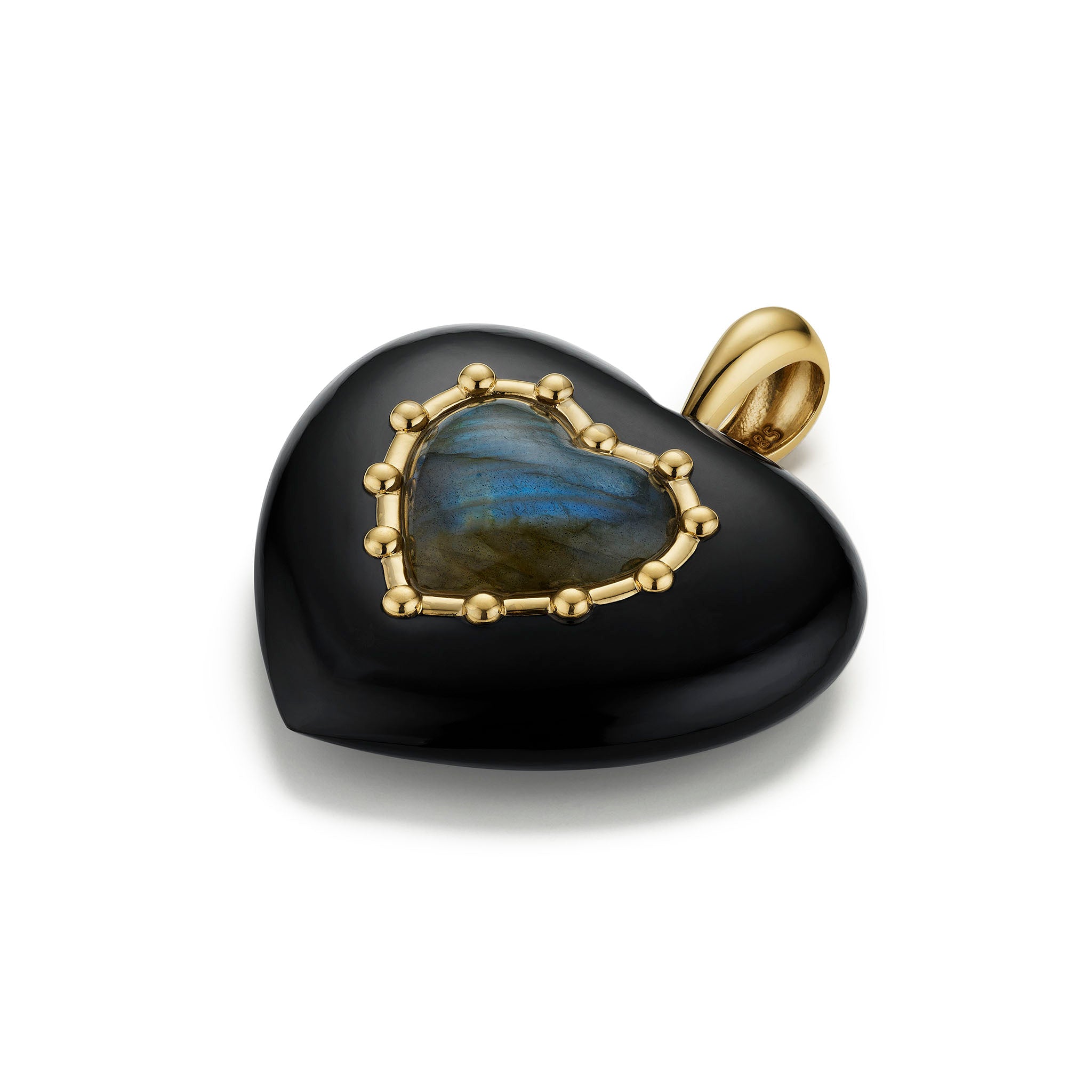 Black Onyx & Labradorite Sacred Heart Pendant-angle