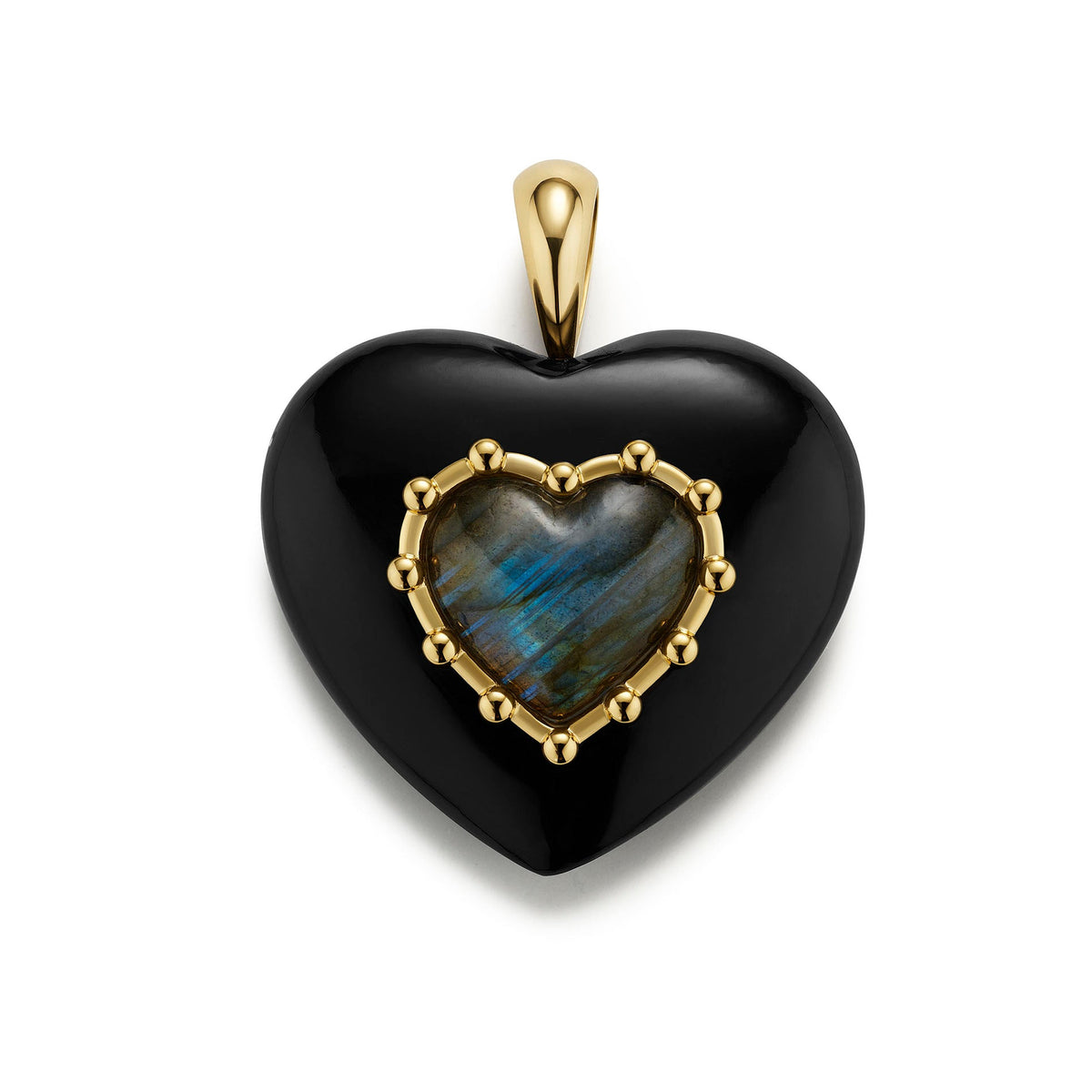 Black Onyx & Labradorite Sacred Heart Pendant