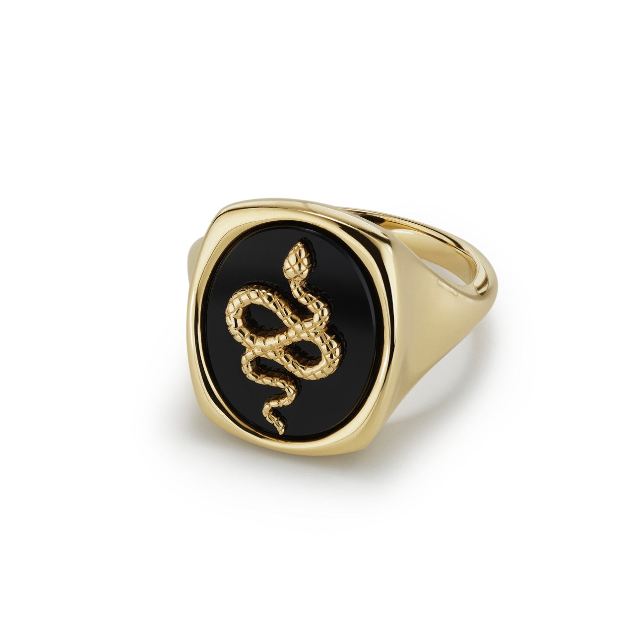 Gold ring with green aventurine face and 14k gold  snake design detail

