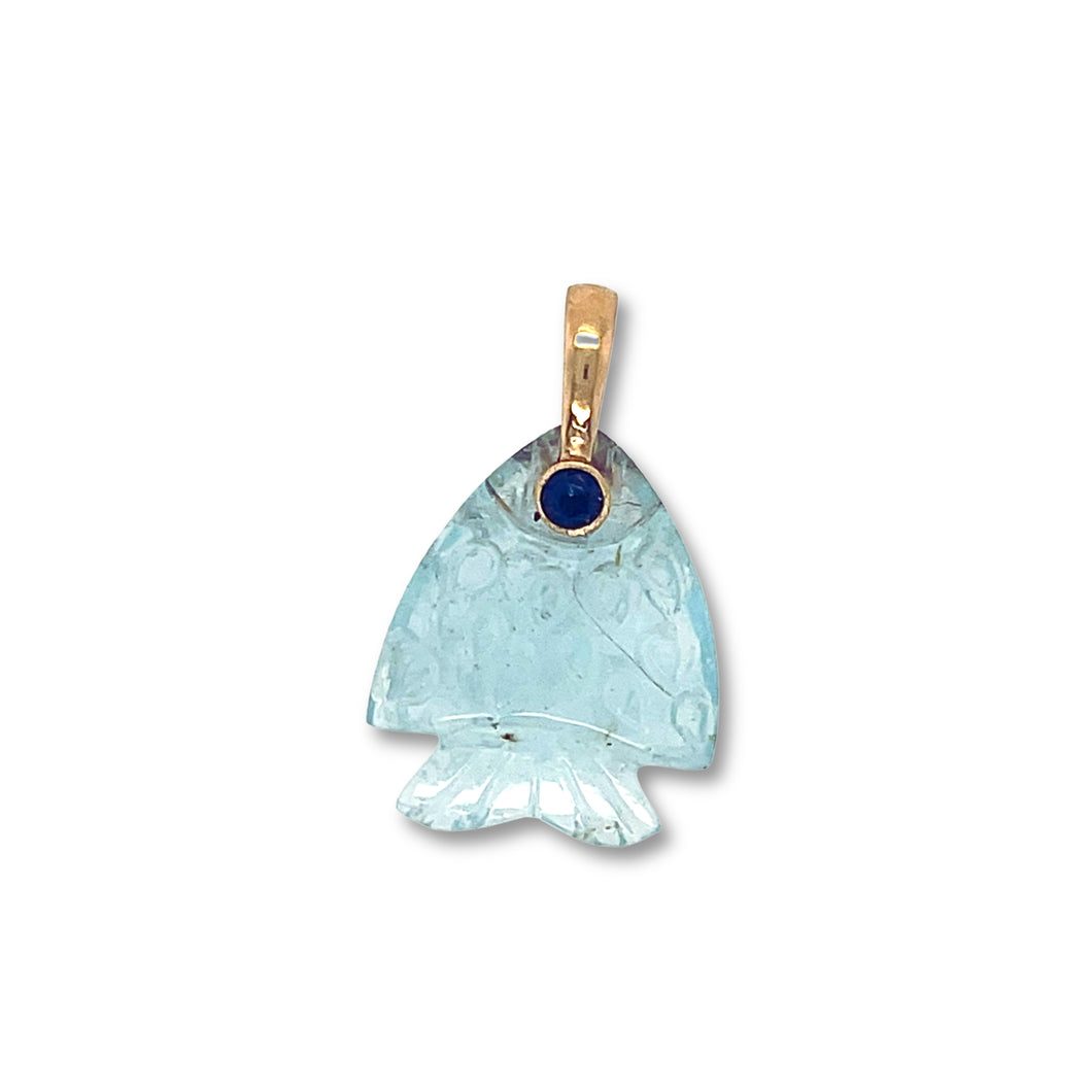 Aquamarine Fish Pendant with Gold Bail